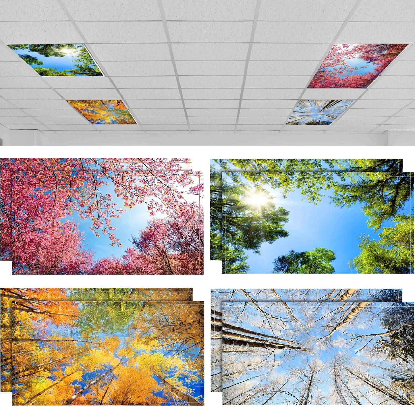 Patelai 8 Pack Fluorescent Light Covers for Classroom Ceiling 4 x 2 Feet Magnetic Light Covers Filter for Office School Drop Ceiling Supplies(Seasons Forest) 1