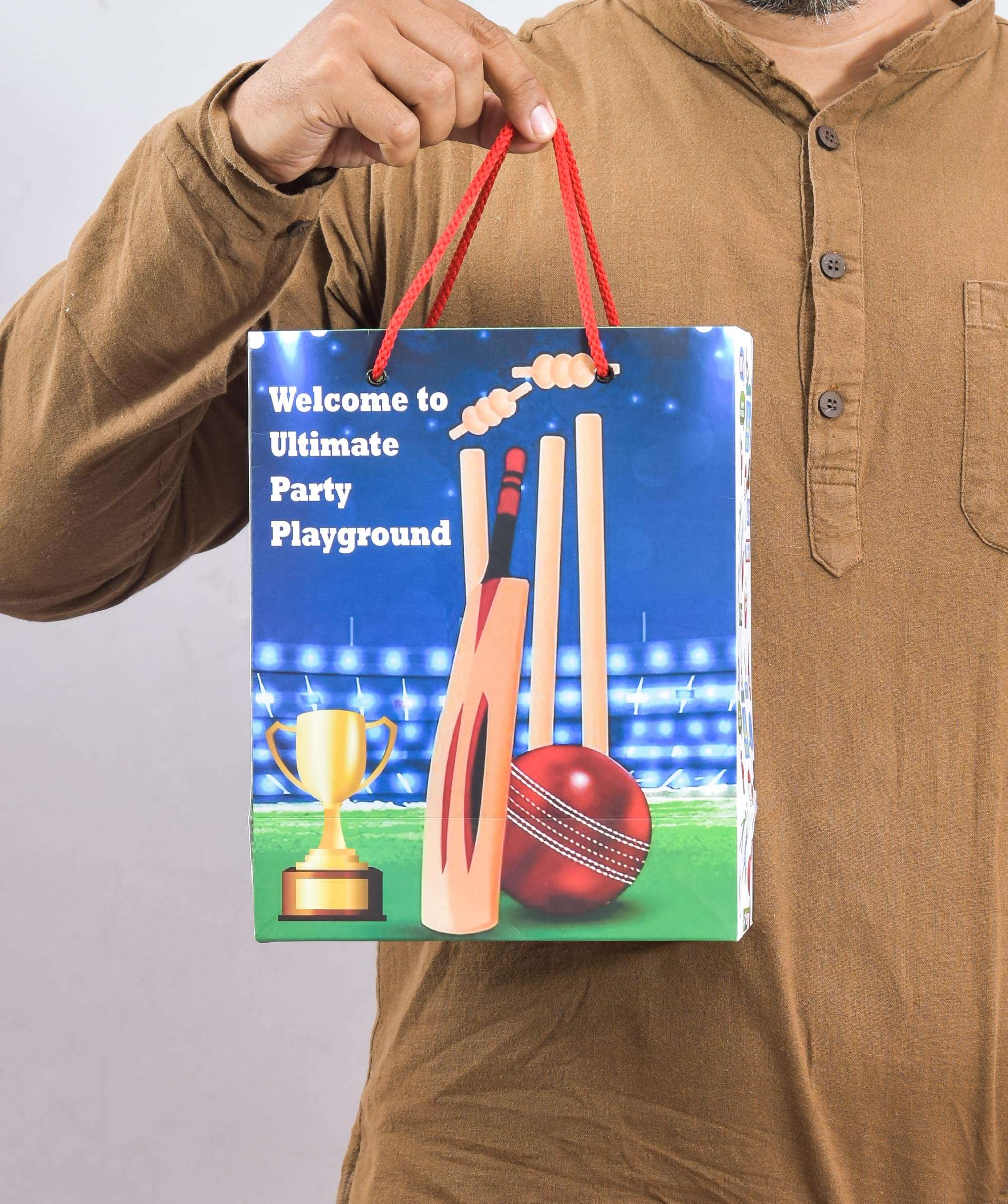 PPJ ® -HAPPY BIRTHDAY CRICKET PARTY (CARTOON THEME) (30 Pcs.) PAPER CARRY BAG, 10 Inch X 8 Inch X 4 Inch RETURN GIFT/HAPPY BIRTHDAY/RETURN GIFTS/GIFTS/GIFT BAGS/GIFT COVERS (Pack of 30) 1