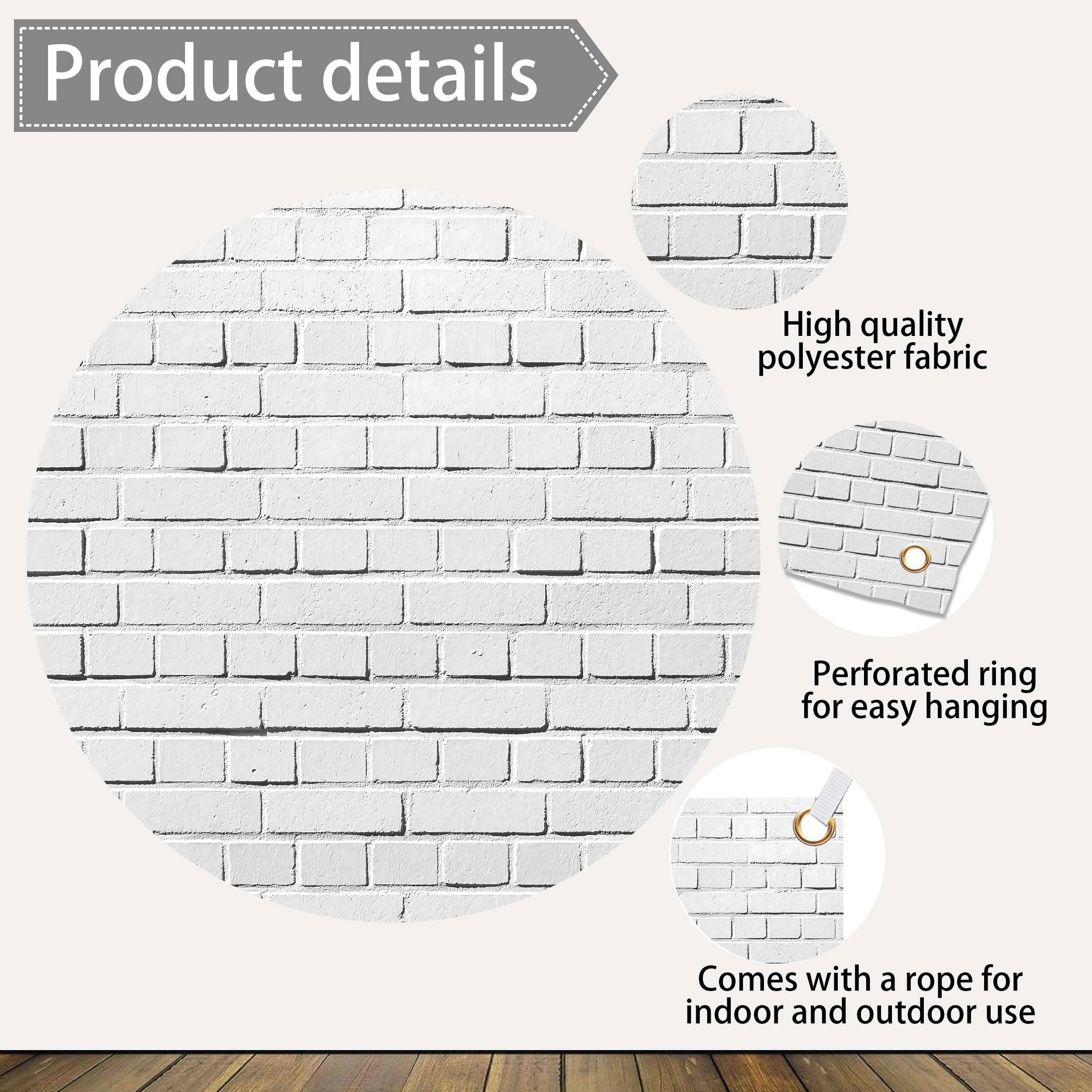 Art_Angels White Brick Wall Photo Backdrop 10 x 8 ft Polyester Fabric Vintage White Grey Stone Wall Background Kids Adults Portrait Photo Booth for Birthday Graduation Party Home Decoration Banner 5