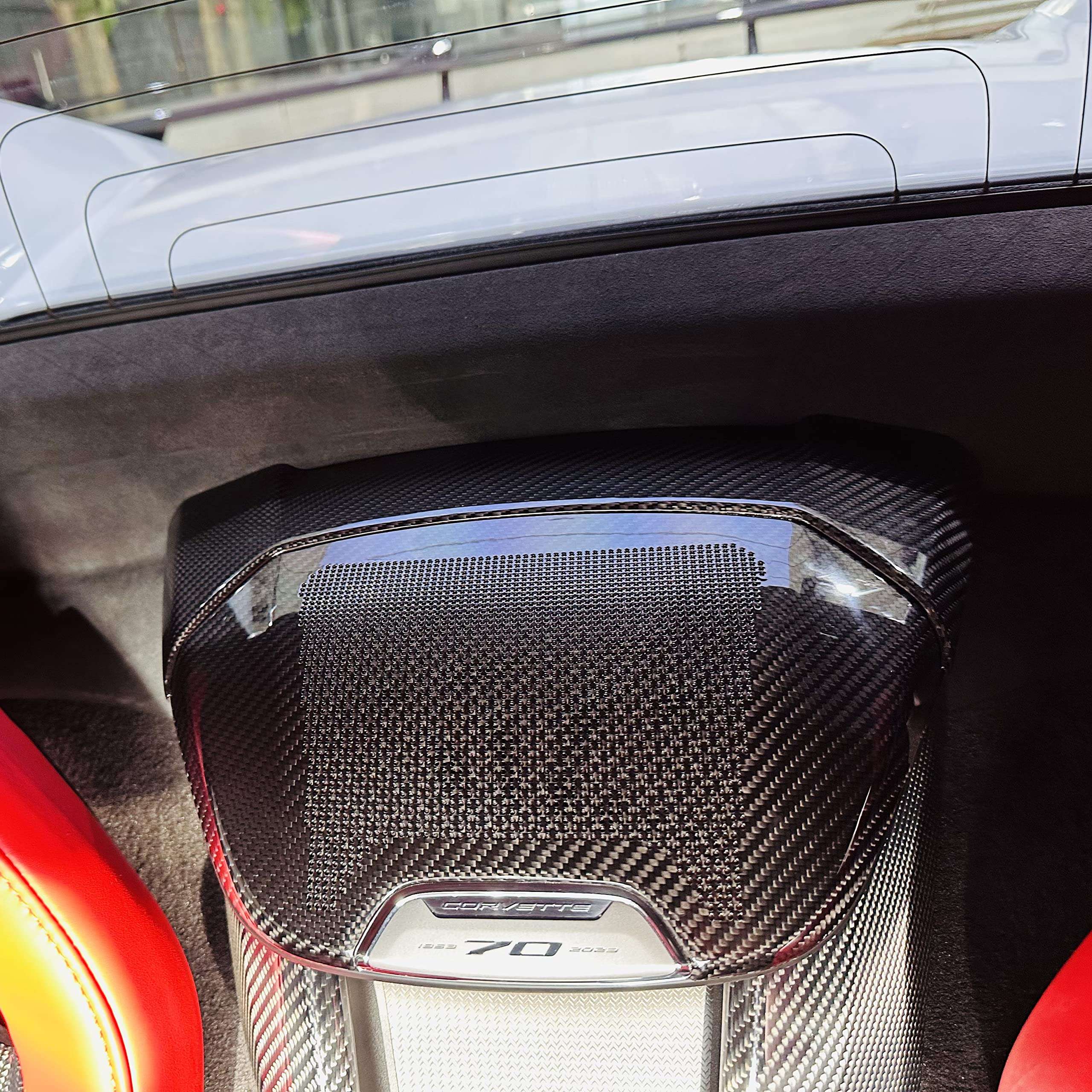 Yipmotiv Car Genuine Carbon Fiber Sound Speaker Cover for Corvette C8 Stingray Z06 Z51 HTC Coupe 2020 2021 2022 2023 2024, Interior Phone Charger Waterfall Upper Trim 3