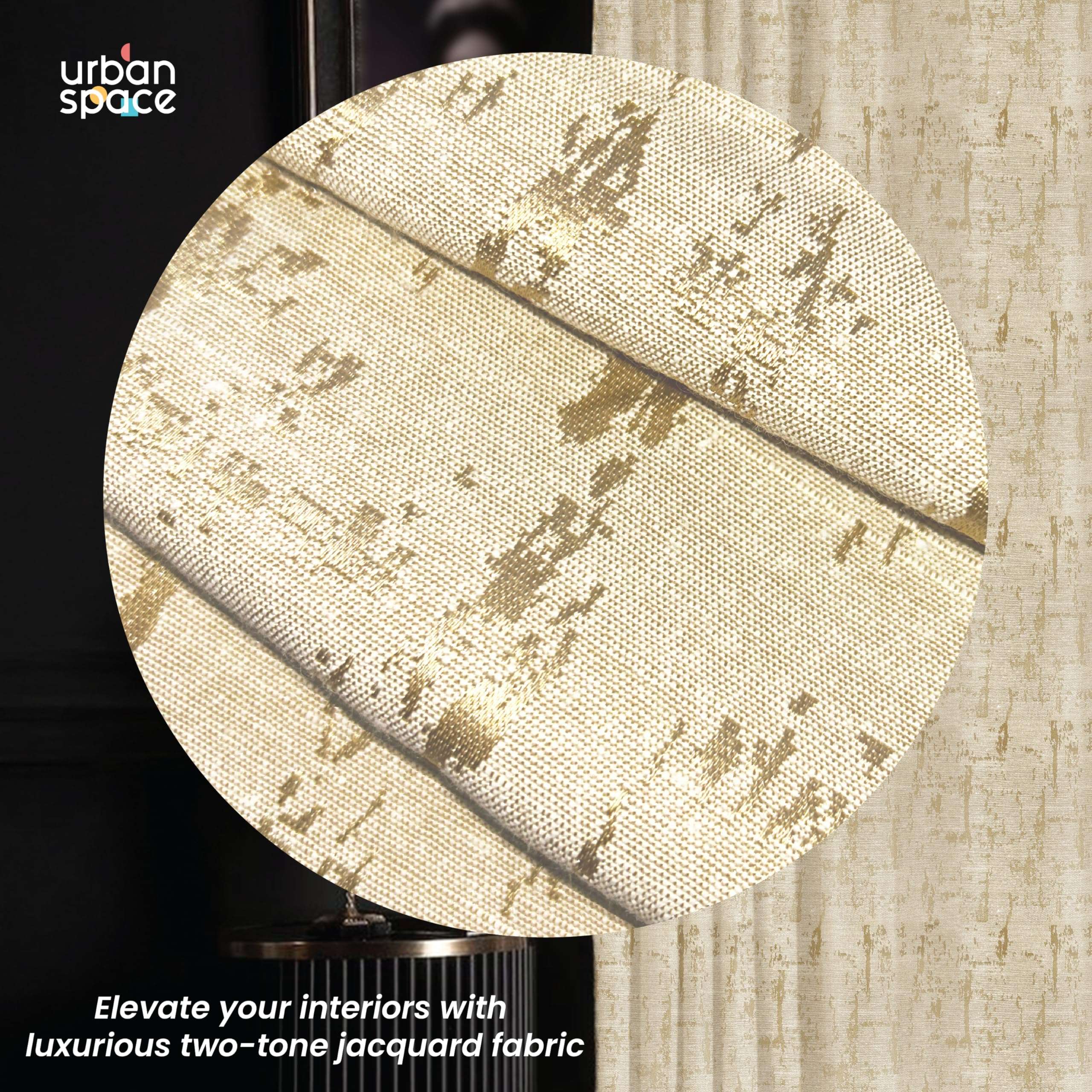 Urban Space Premium Blackout Jacquard Curtains for Door 7 Feet Long, 80-85% Thermal Insulated Curtains for Living Room, Pack of 2 Blackout Curtains with Eyelets, Tieback Included (7 feet,Dusk Beige) 4