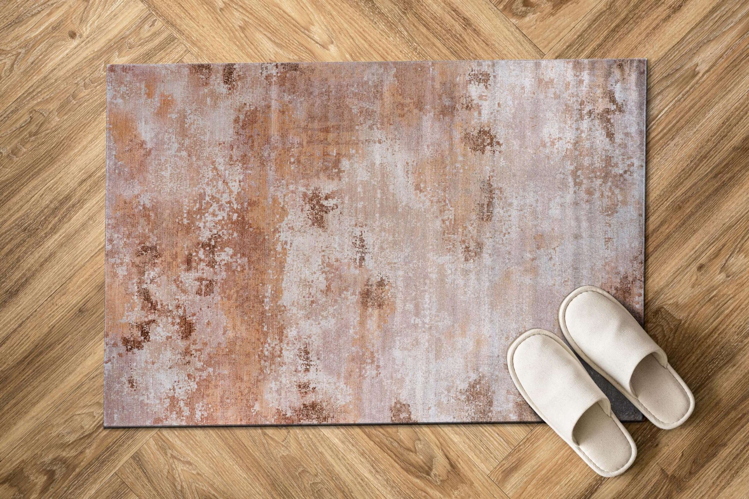 Luul Home Non Slip Rugs 2x3 Modern Abstract Easy Silk Rubber Backing Soft Entryway Area Rug for Door Mat Easy to Clean Non Shedding Kitchen for Bedroom Indoor Carpet (Beige - Brown, 2x3)