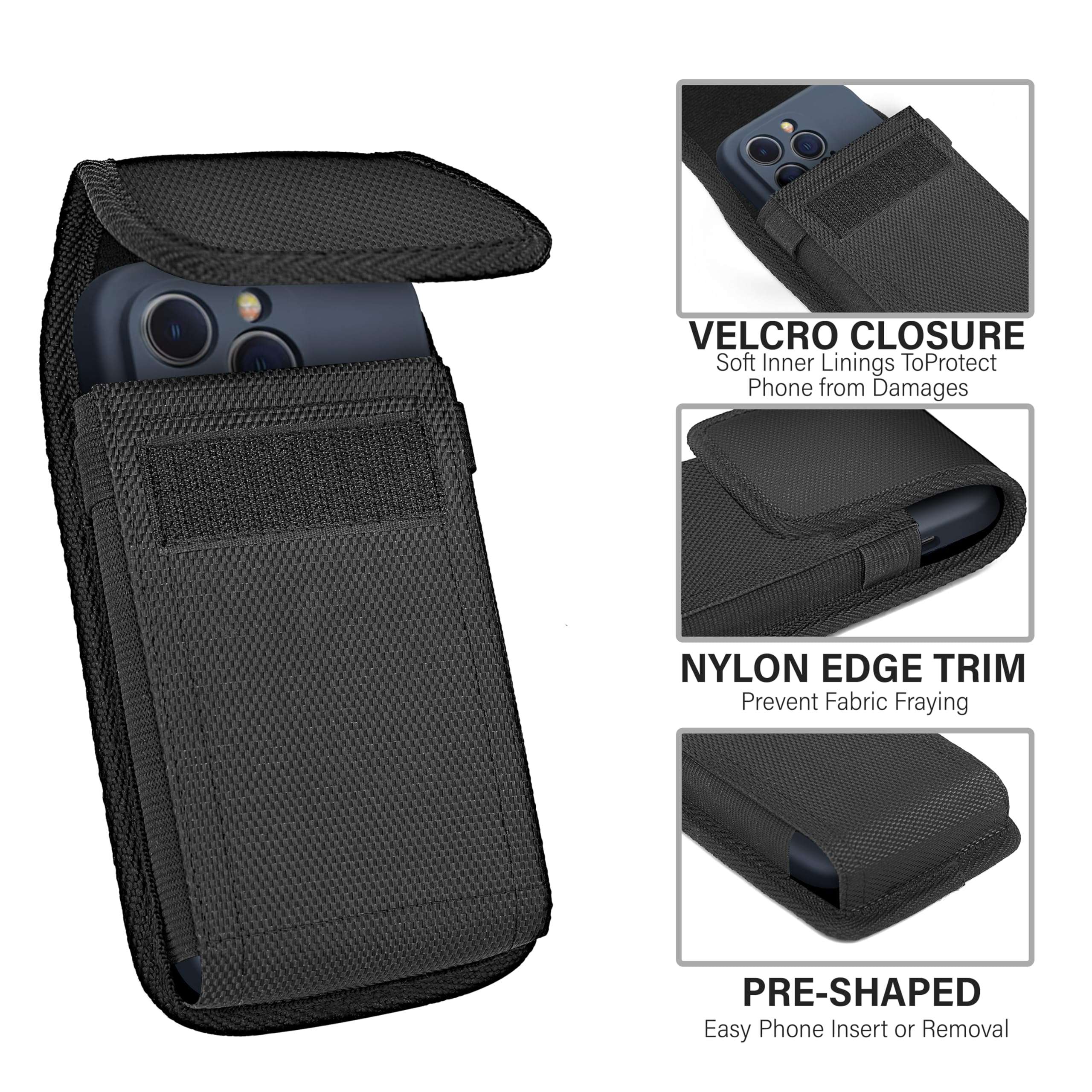 NUVAVO Holster for Samsung Galaxy S25 5G S24 S23 S22 S21 S20 S10 S9 S8 A01 A10e Case with Belt Clip, Cell Phone Belt Holder Pouch Cover for Men (Fits Phone with Case on) Black Nylon 5