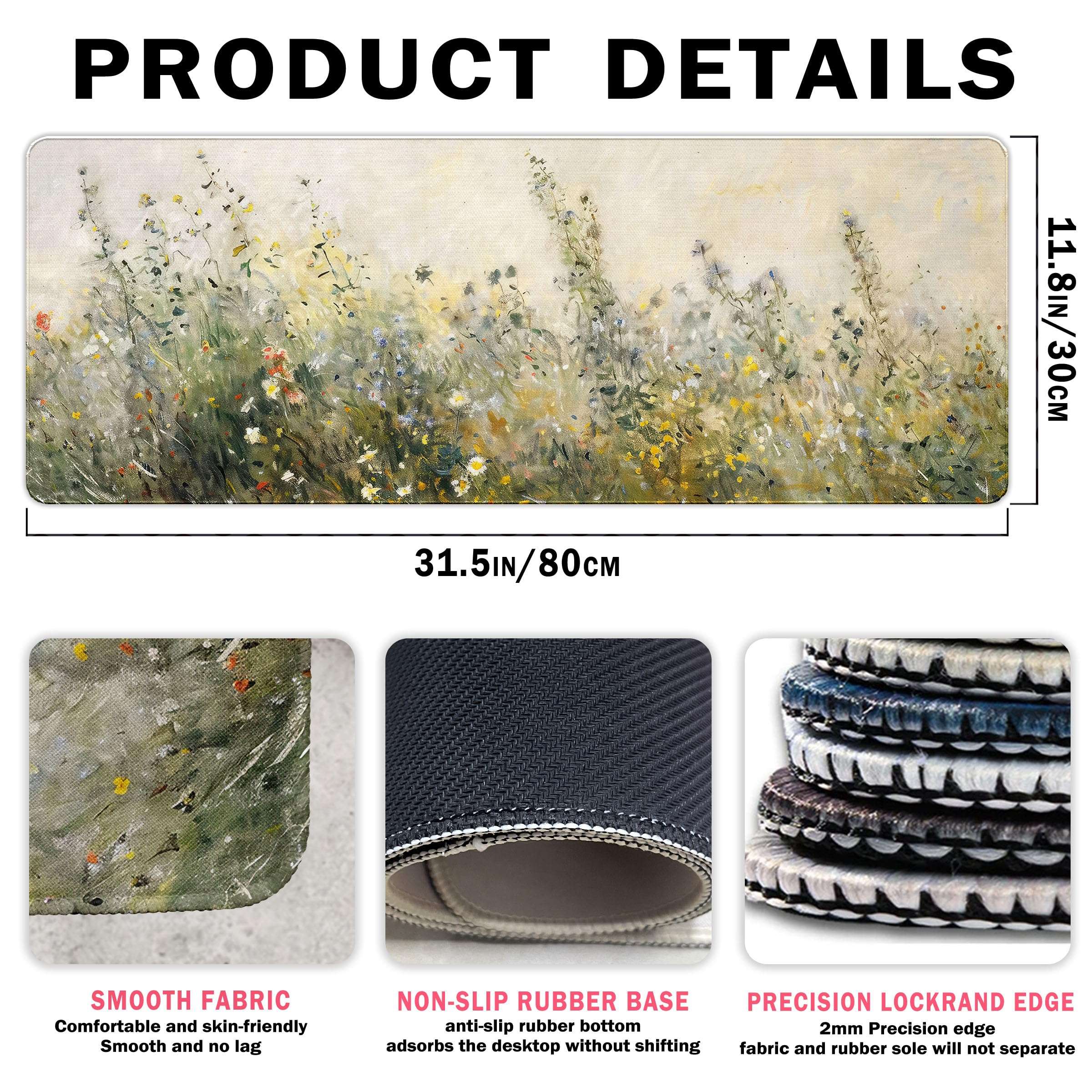 Yellow Wildflower Large Mouse Pads for Desk Accessorie,Retro Flroal Desk Mat,Office Supplies for Women 31.5x11.8 in 5