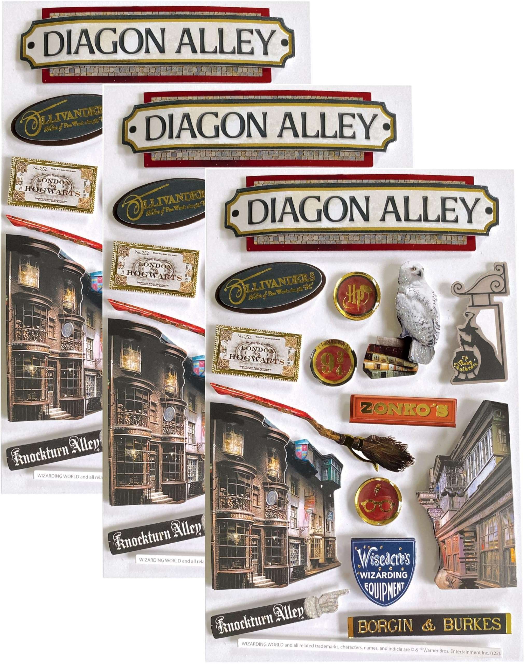 Paper House Productions Harry Potter Die-Cut 3D Scrapbook Sticker Sheet - Diagon Alley, 3-Pack 1