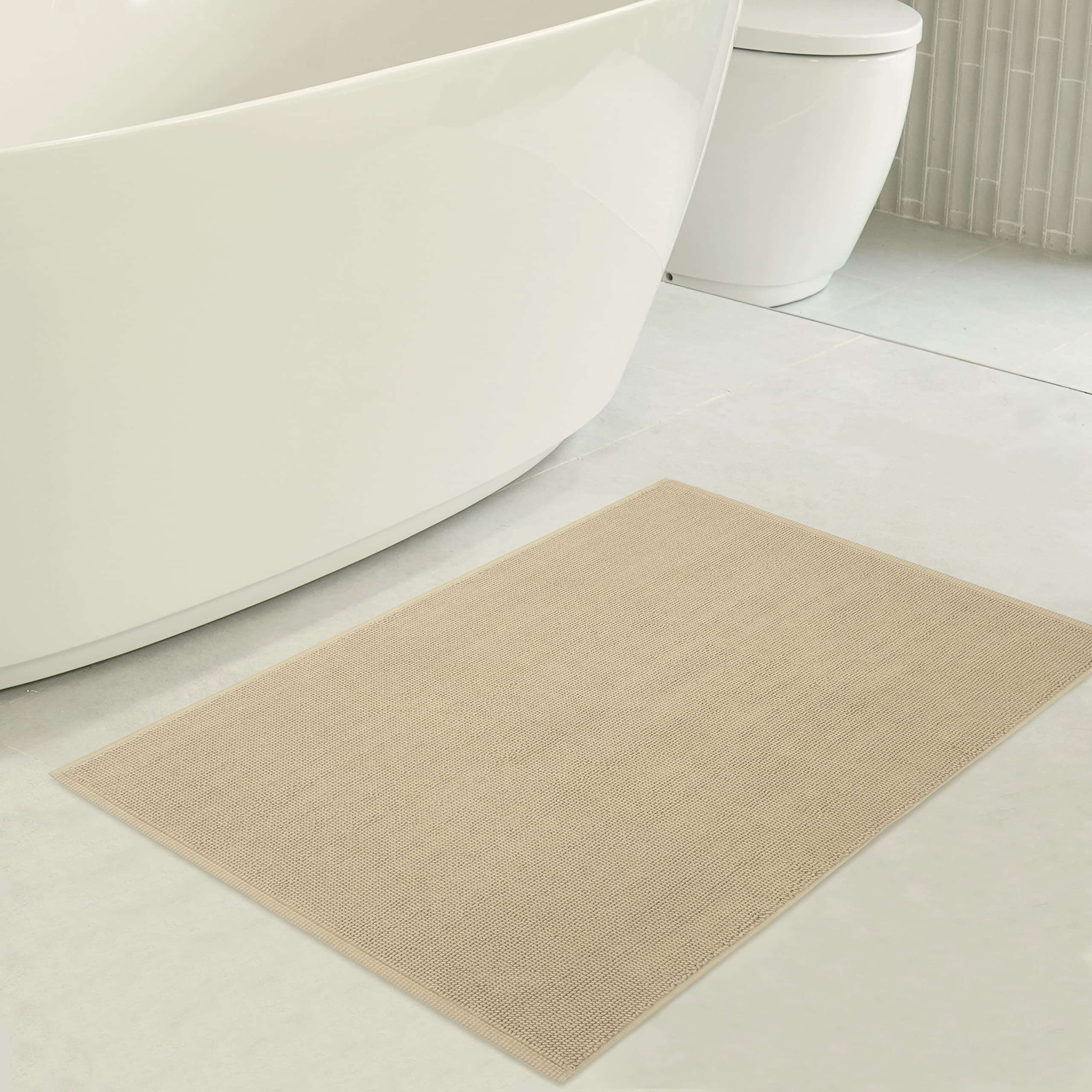 American Soft Linen Bath Rug, 20 in 34 in 100% Cotton Bath Mats Rugs for Bathroom, Non Slip Washable Shaggy Form Area Rugs, Beige Bath Rug 4