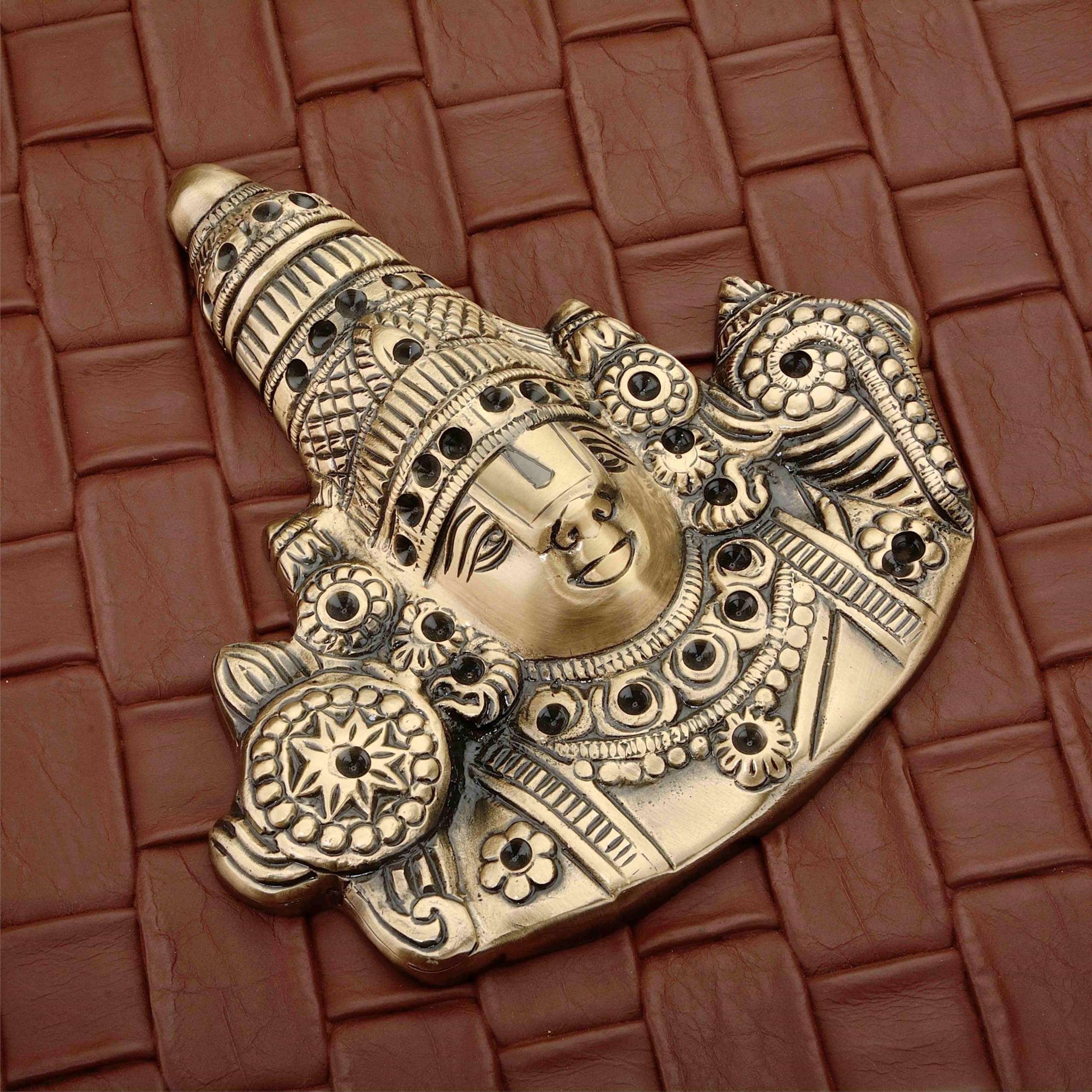 DEVDECOR Brass Idol of Lord Tirupati Balaji Lord Sri Venkateswara Balaji Face Wall Hanging 16 Inch Brown 5