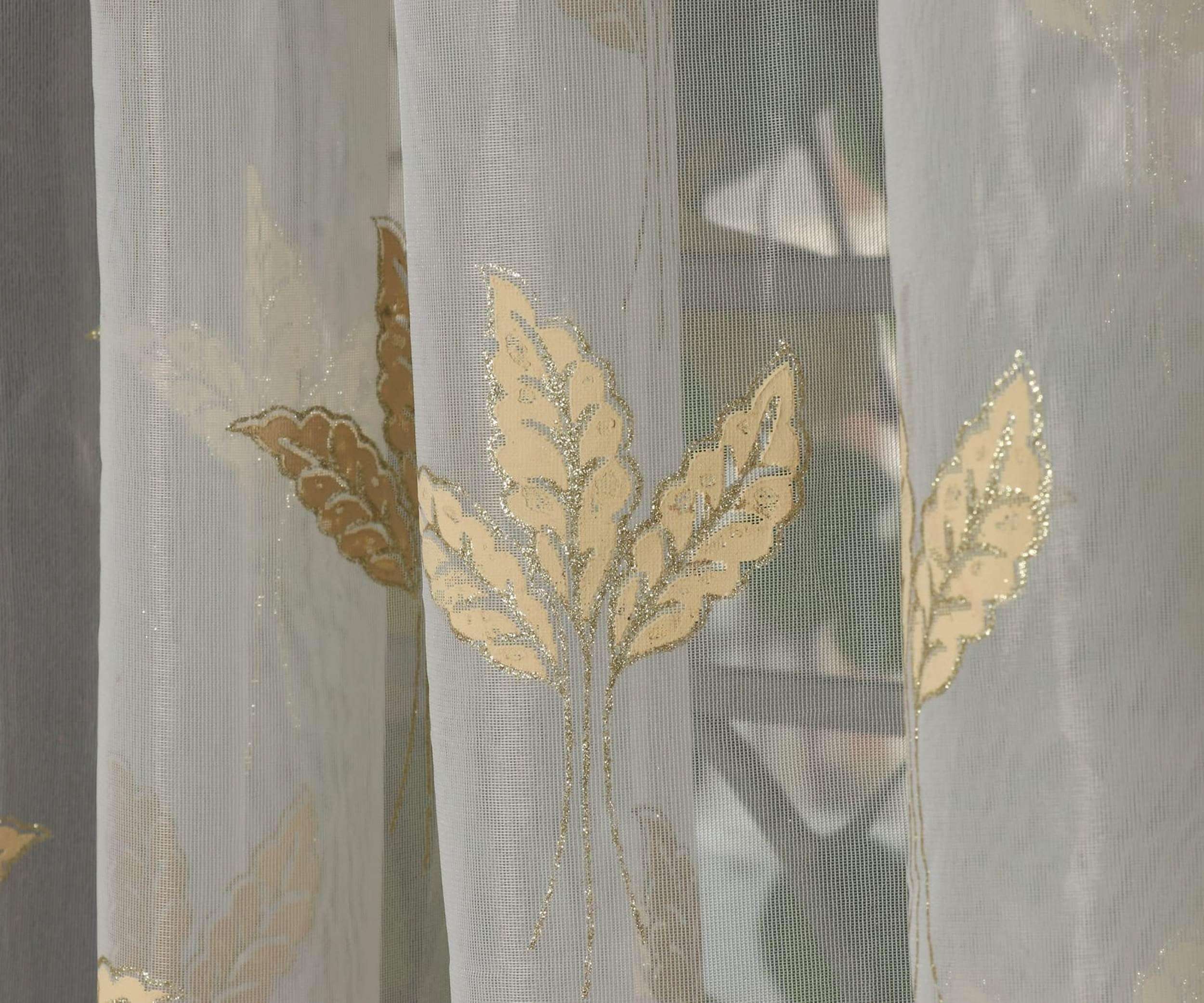 Galaxy Home Decor Premium Sheer Net Embroidery Curtain for Door 7 Feet | Transparent Net Fabric with Leaf Design | Pack of 1, Cream 3
