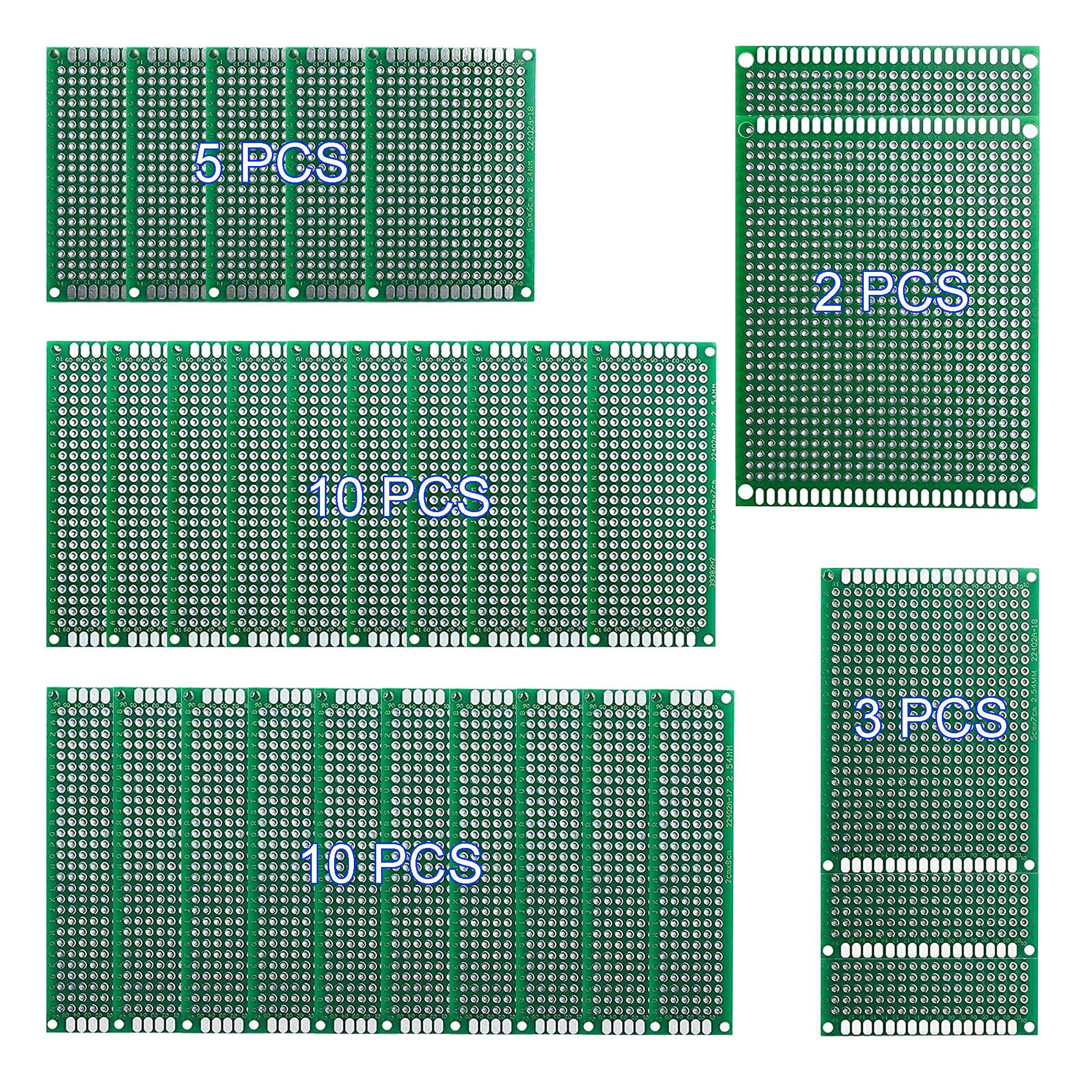 ALAMSCN 100PCS Double Sided PCB Board Kit Printed Circuit Prototype Boards 5 Sizes + 40 Pin 2.54mm Male Female Header Connector for DIY Electronic Project Experimental Development Plate 4