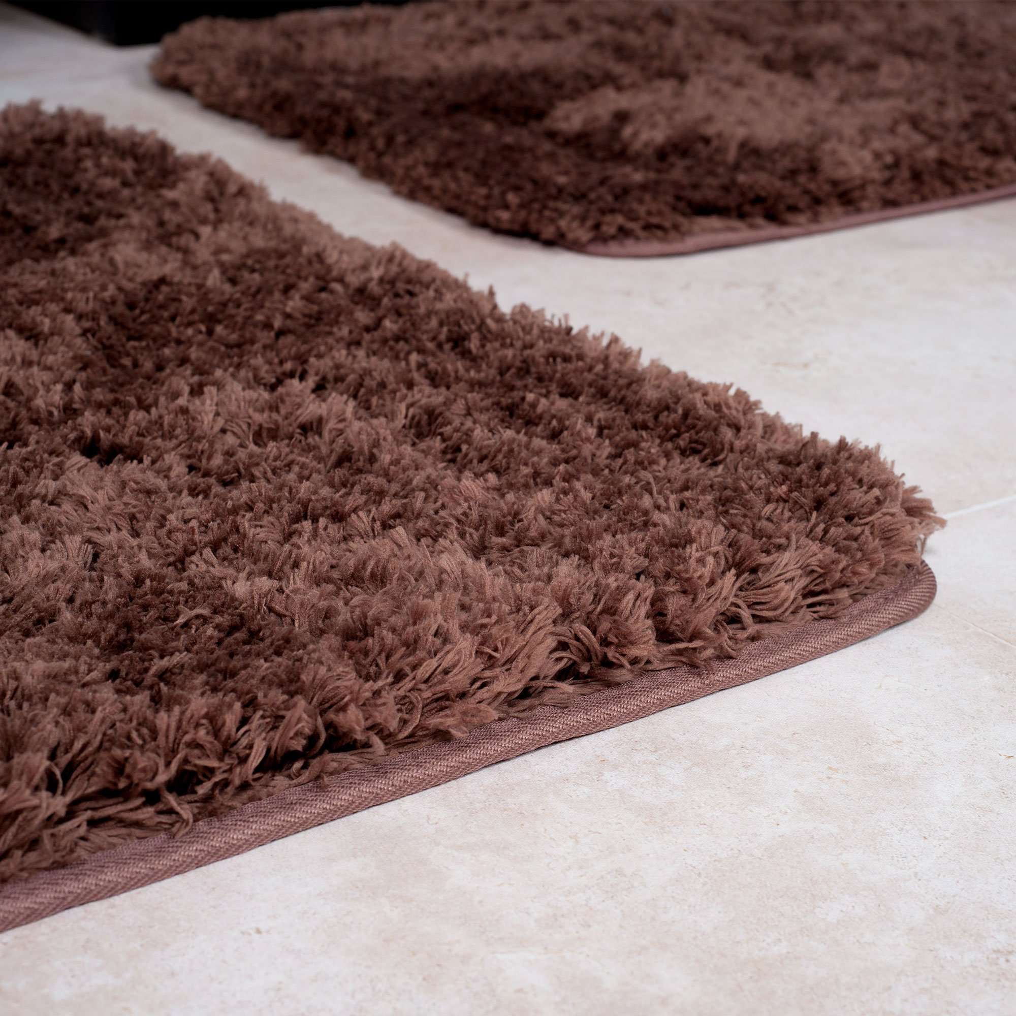 Lavish Home 3 Piece Super Plush Non-Slip Bath Mat Rug Set - Chocolate 3