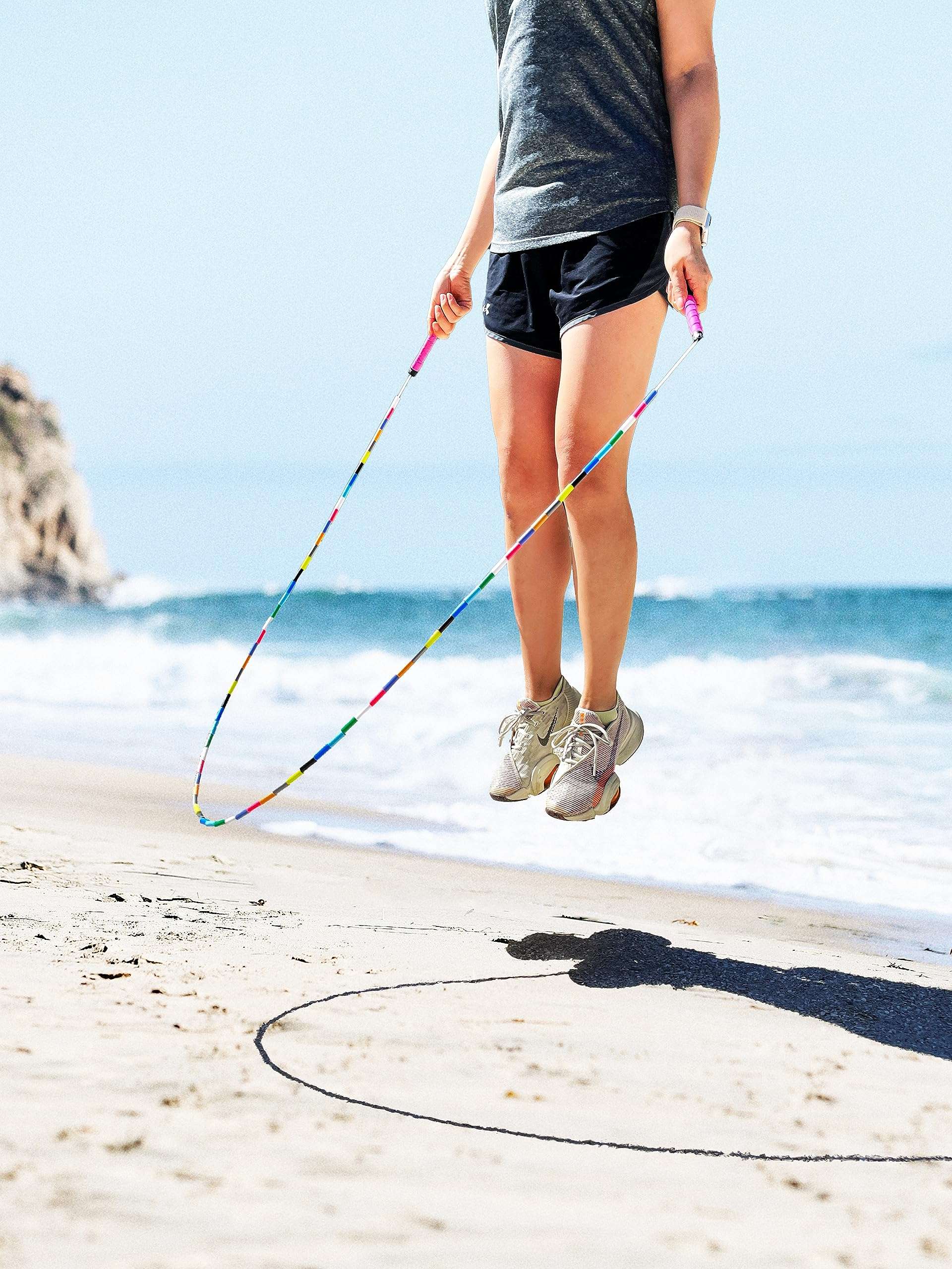 Ropely Skipping Rope 6-in-1 Set Beginner Friendly Kit with Tangle Free Segmented Beaded Rope, PVC Rope, Massage Ball, Resistance Band, and Handle Tape Ideal for Cardio Fitness, Adjustable Length 4