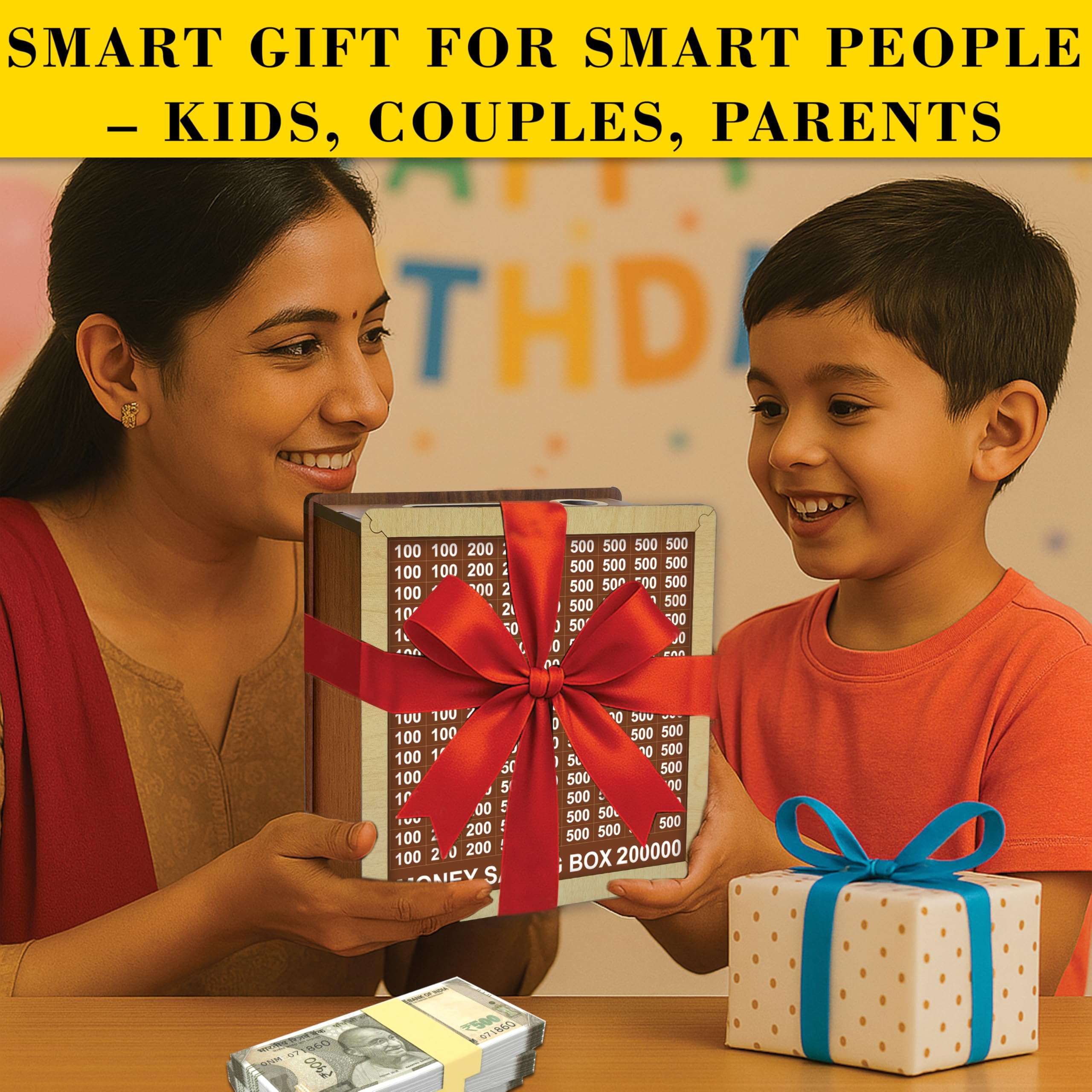 SWAGSTATION Wooden Money Saving Box (₹1 Lakh / 1,00,000 Goal Tracker) | Money Saving Box for Adults 100000 200000 | Wooden Saving Box 100000 | Piggy Bank 100000 | Saving Box/Money Box 6