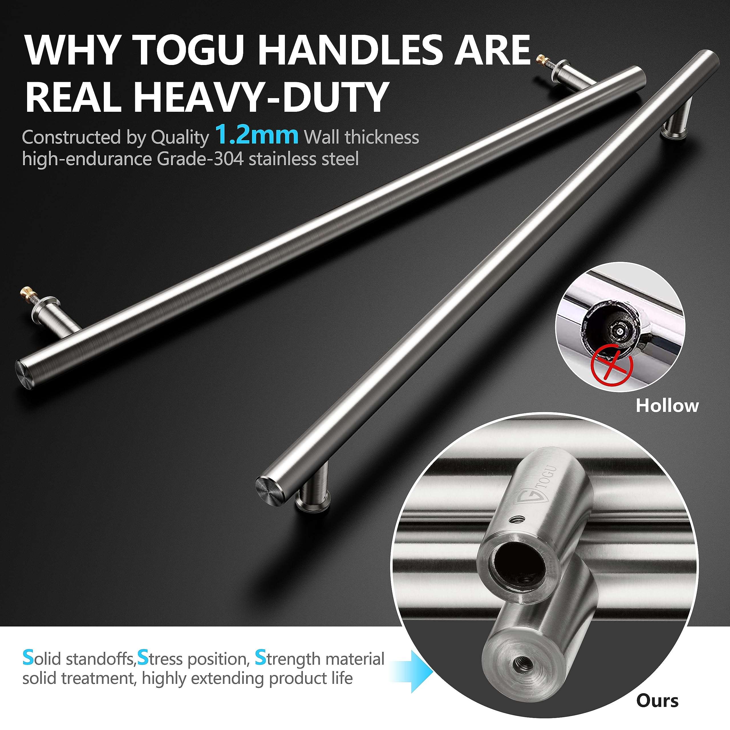 TOGU TG-6012 900mm/ 36 inch SUS 304 Stainless Steel Long Door Pull Handle with Solid mounting standoffs,Work as Push Pull Door Handles for Exterior Commercial Door/barn Door,Brushed Nickel Finish 4