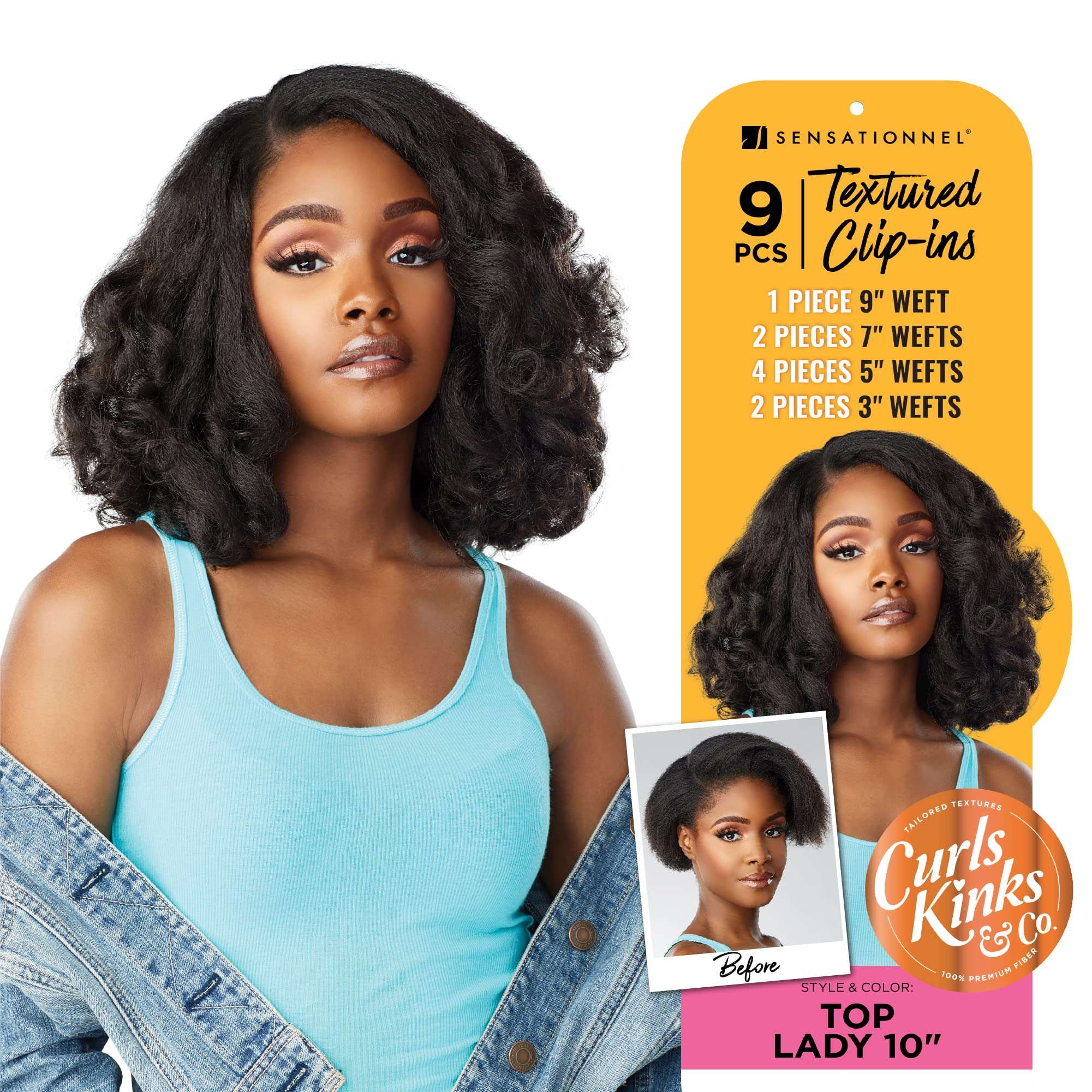 Sensationnel Curls kinksandco clip in - top lady 10 inch easy to use clips for natural 3c to 4c hair textures (T2/30) 1