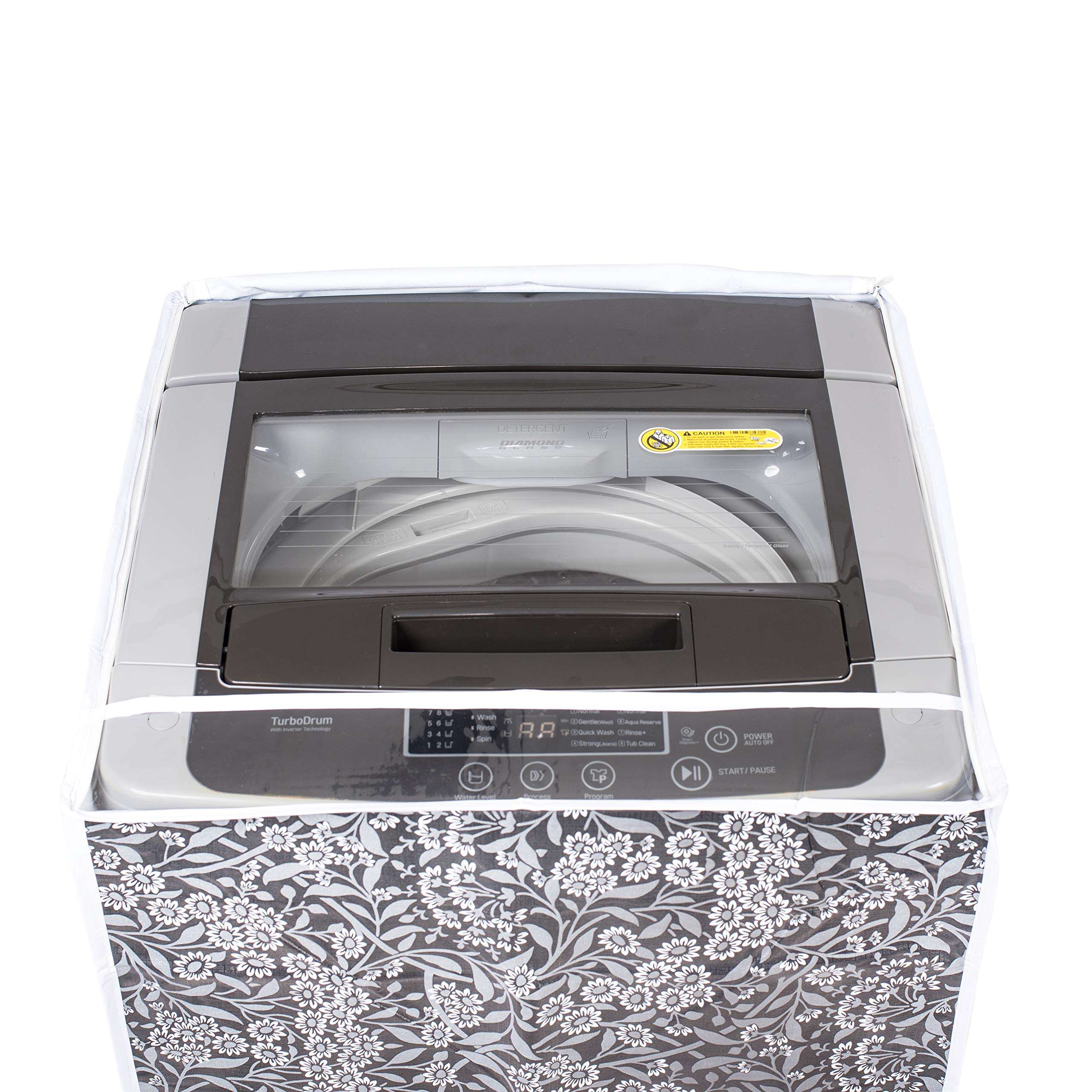 Classic® Top Load Washing Machine Cover Suitable for LG 8 Kg, 8.5 Kg, 9 Kg, 9.5 Kg, 10 Kg (63cmsX63cmsX93cms, Black Flower) 3
