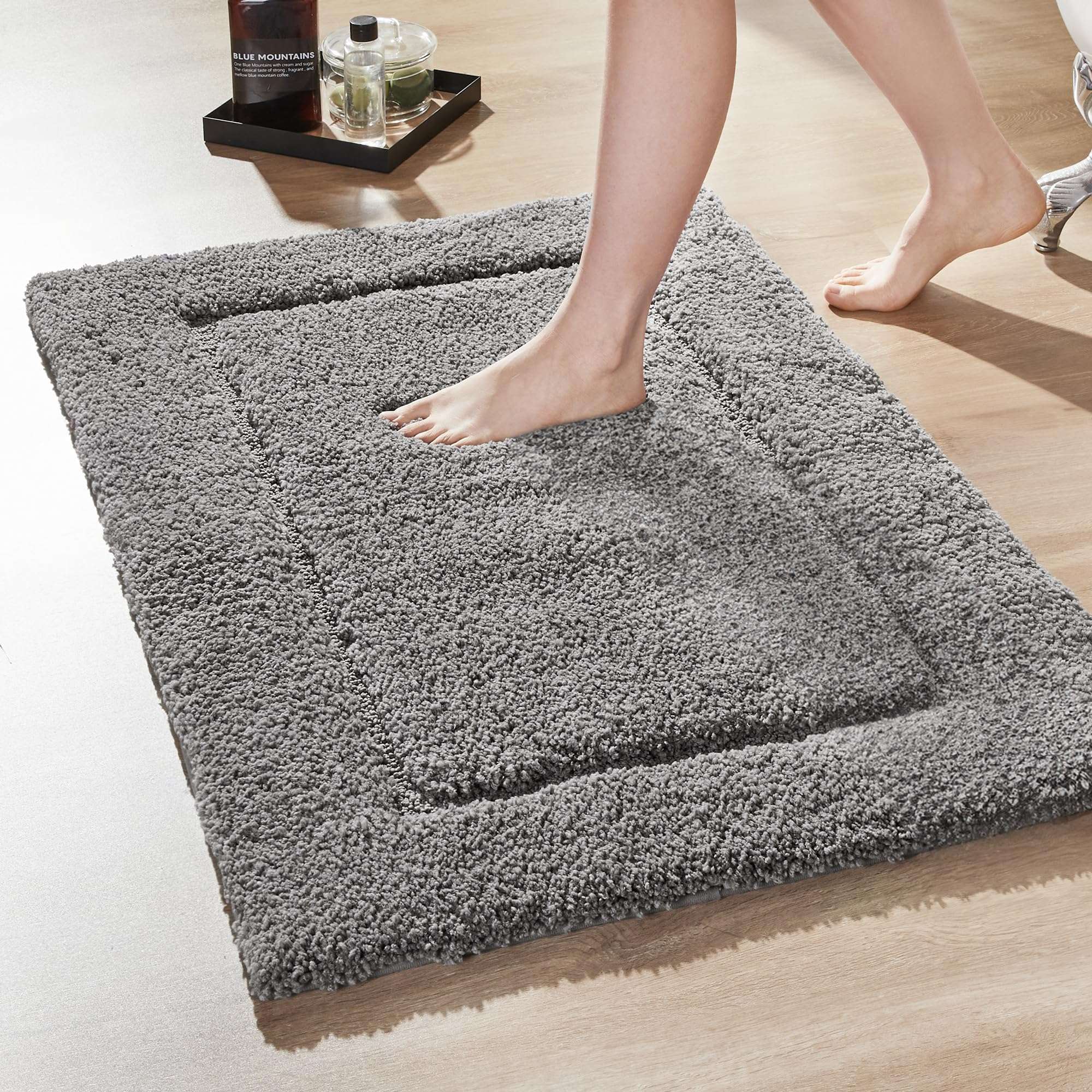 Deconovo Non-Slip Bath Mat - Ultra Soft, Quick Dry, Super Absorbent, Machine Washable, Premium Plush Rug for Bathroom & Shower - 24"x17",Blue 1