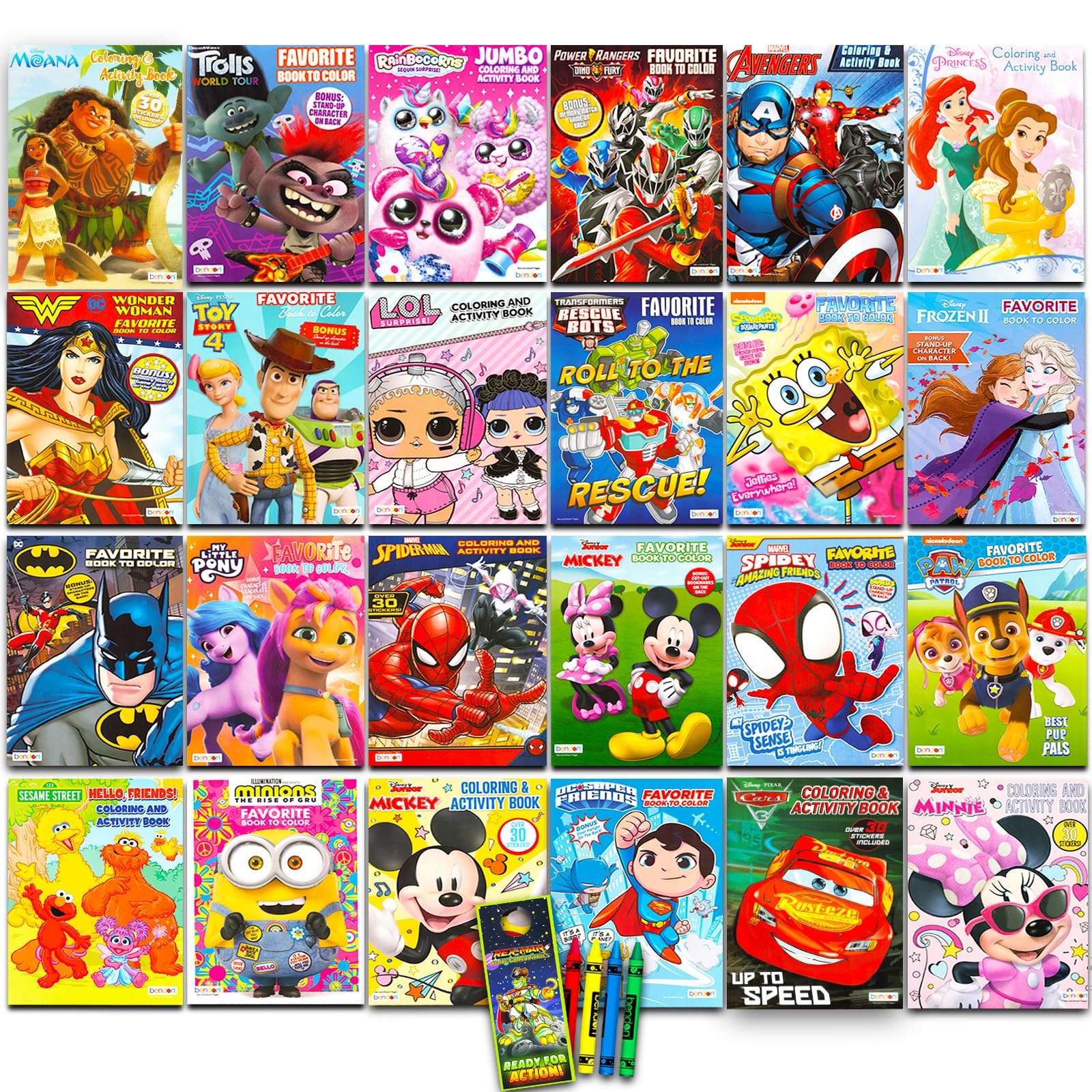 24 Bulk Coloring Books for Toddlers Ages 2-4 - Assorted 24 Licensed Coloring Activity Books for Boys, Girls | Bundle Includes Full-Size Books, Crayons, Stickers, Games, Puzzles, More (No Duplicates) 1