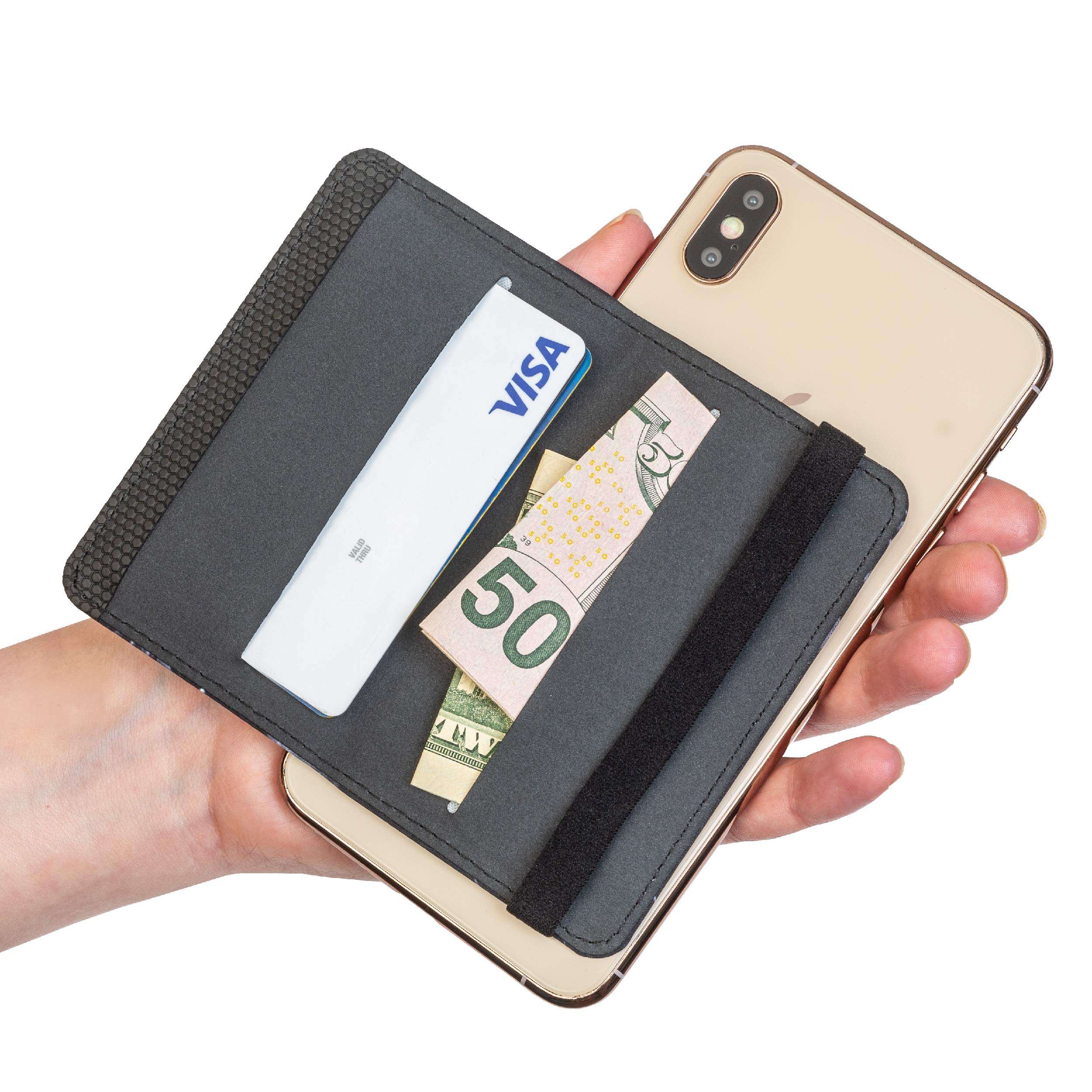 Cell Phone Card Holder Stick on Wallet Phone Pocket for iPhone, Android and All Smartphones with Strap (Black Marble Belt) 2