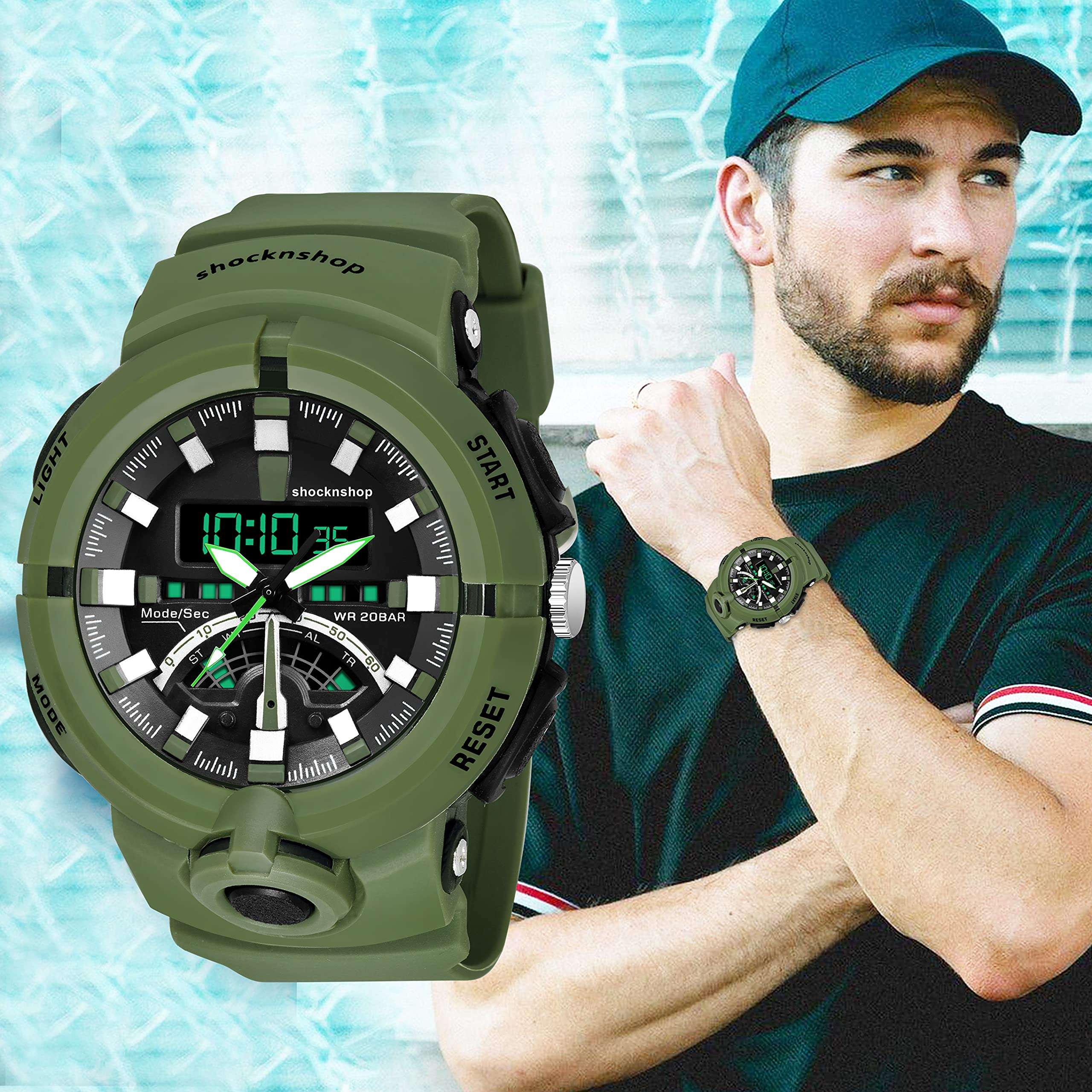 Shocknshop Analog Multifunctional Sports Digital Dial Watch for Men Boys (Black Dial and Green Strap) -W03GRN 4