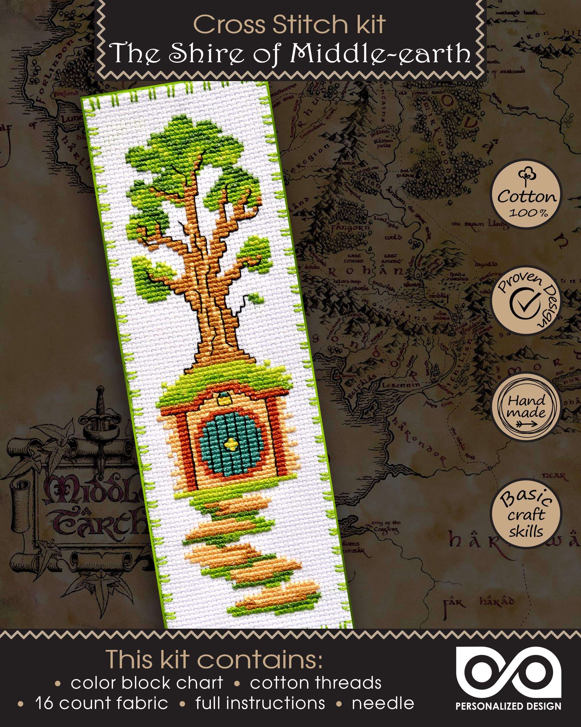 Personalized.Design Cross Stitch Kit 'Lord of The Rings: The Shire of Middle-Earth' - DIY Embroidery Bookmark with Pattern 1