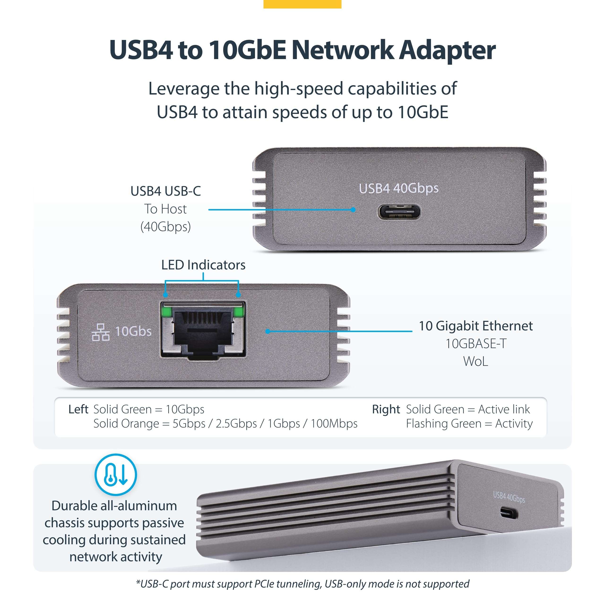 StarTech 10GbE USB4 Ethernet Adapter, External 10Gb Network Card, Thunderbolt 3/4 / 5 Compatible, 10/5/2.5/1Gbps /100Mbps, for Mac/Windows 3