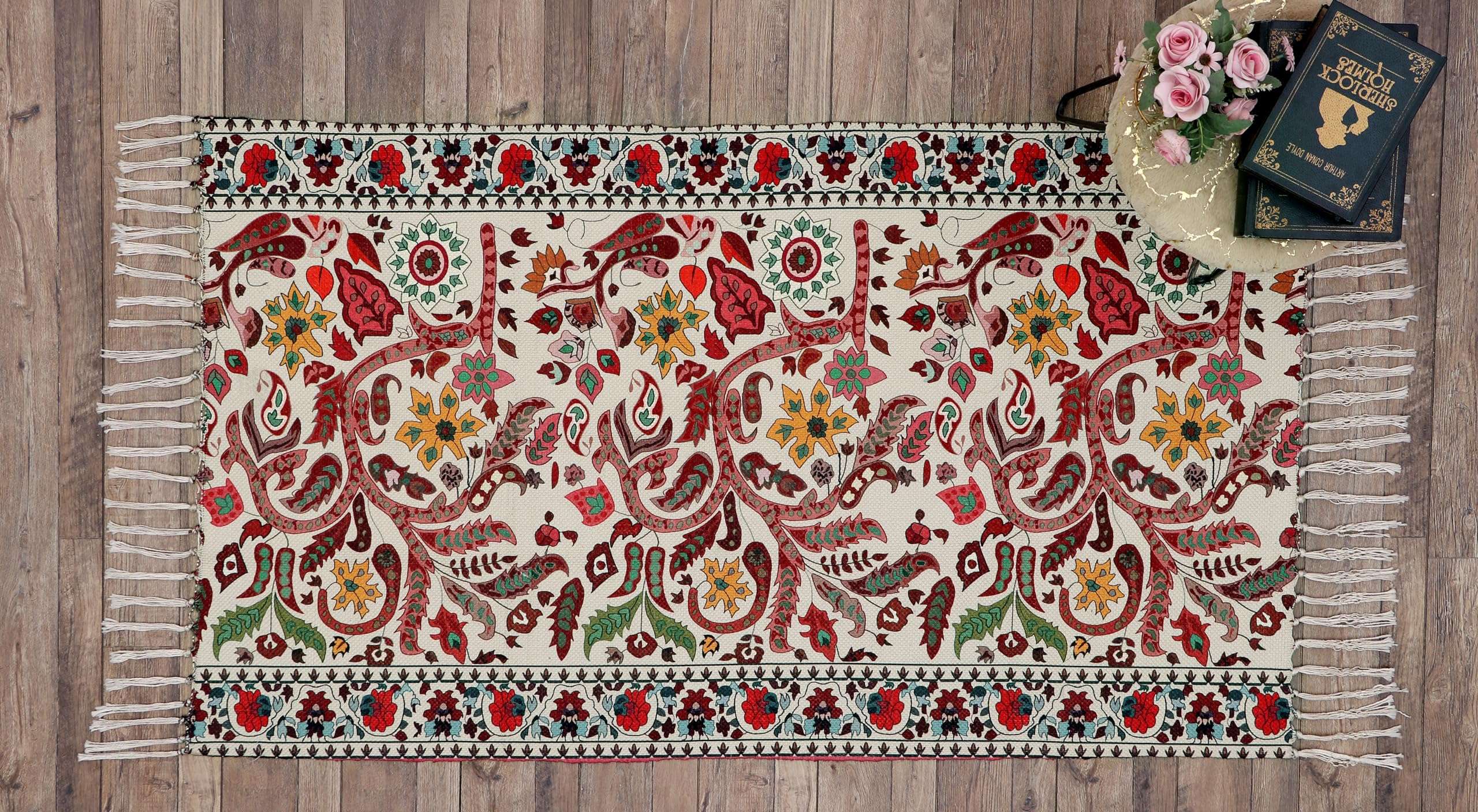 FABANE Handmade Printed Chindi Floor Rectangular Dhurrie/Rugs/Carpet For Living Room/Bedroom/Drawing Room/Hall Home Decor (2 Feet X 3 Feet, Multicolor) 4