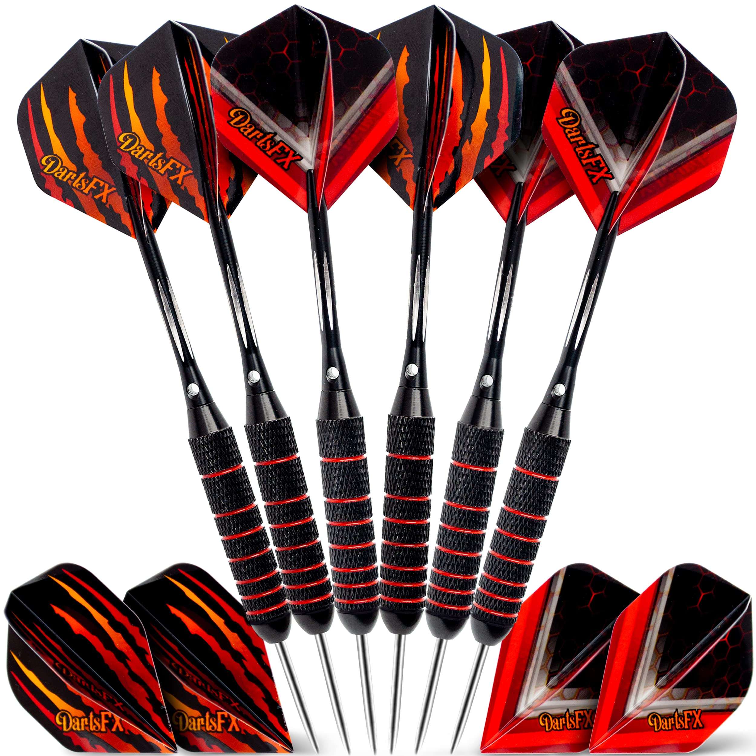 DartsFX Darts Metal Tip Set - 6 * 22 Grams Darts Steel Tip Set Professional, O-Rings Brass Barrels, Aluminum Shafts & Custom Flights Kit for Dartboard Higher Throwing Accuracy - Pro Tipped Dart Pack 1