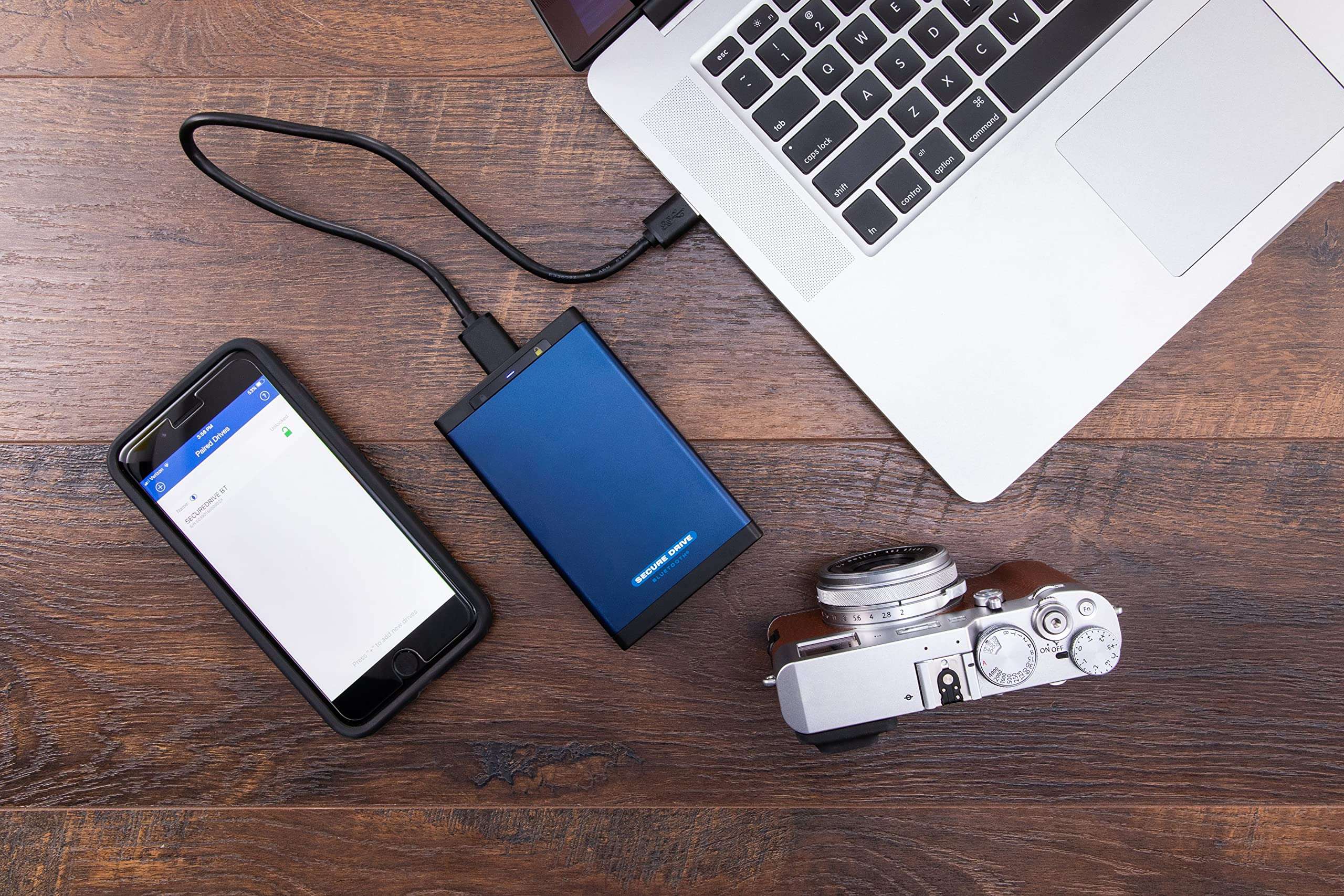 SecureData SecureDrive BT 4TB Hardware Encrypted USB 3.0 Ext Drive FIPS 140-2 Level 3 Unlock via Phone app TAA Compliant, CJIS, HIPAA, CMMC, GDPR Compliant, Works with Mac and Win Free AV 6