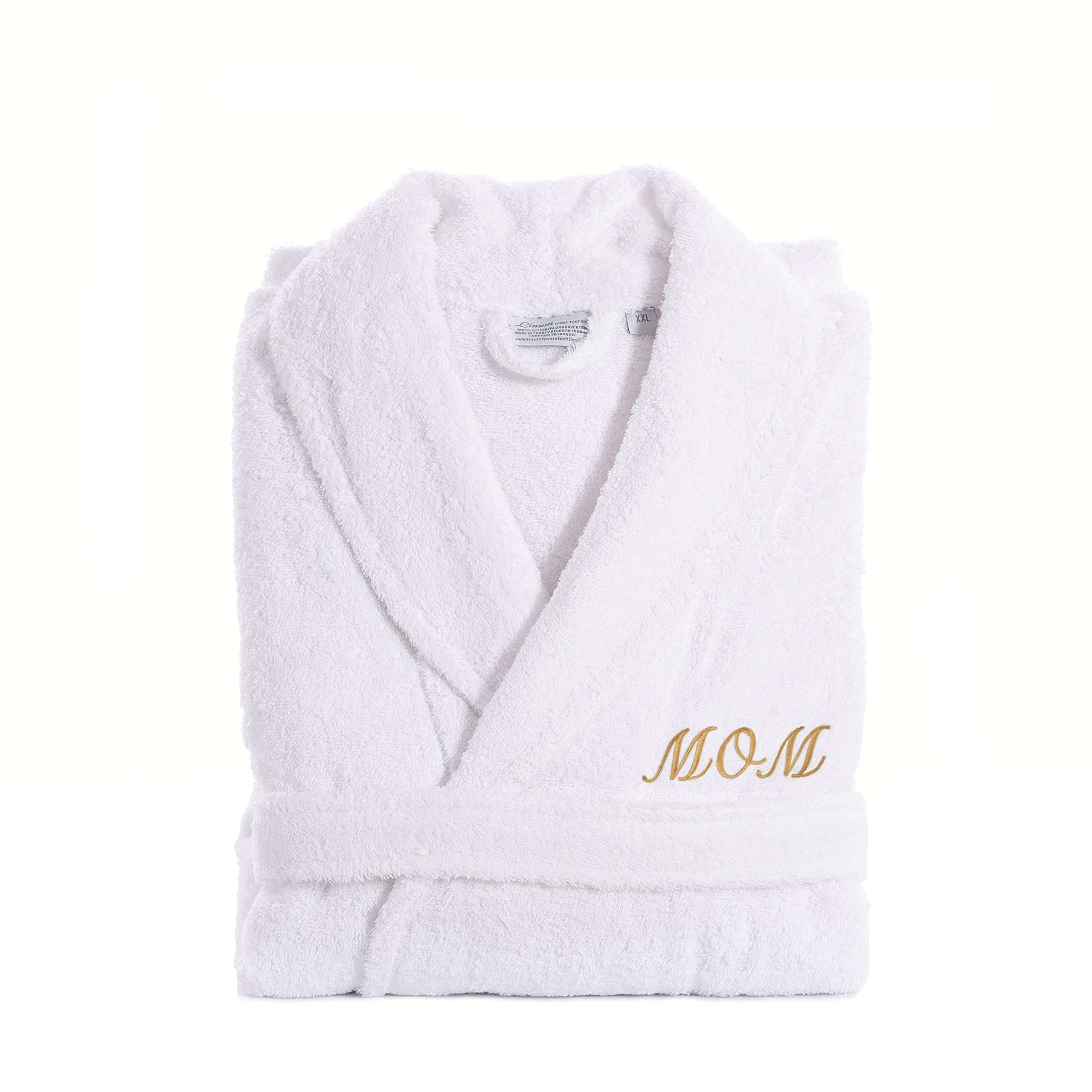 Linum Home Textiles TR00-LX-Momg White Terry Bathrobe for Mom, Large/X-Large, Gold Embroidery 1