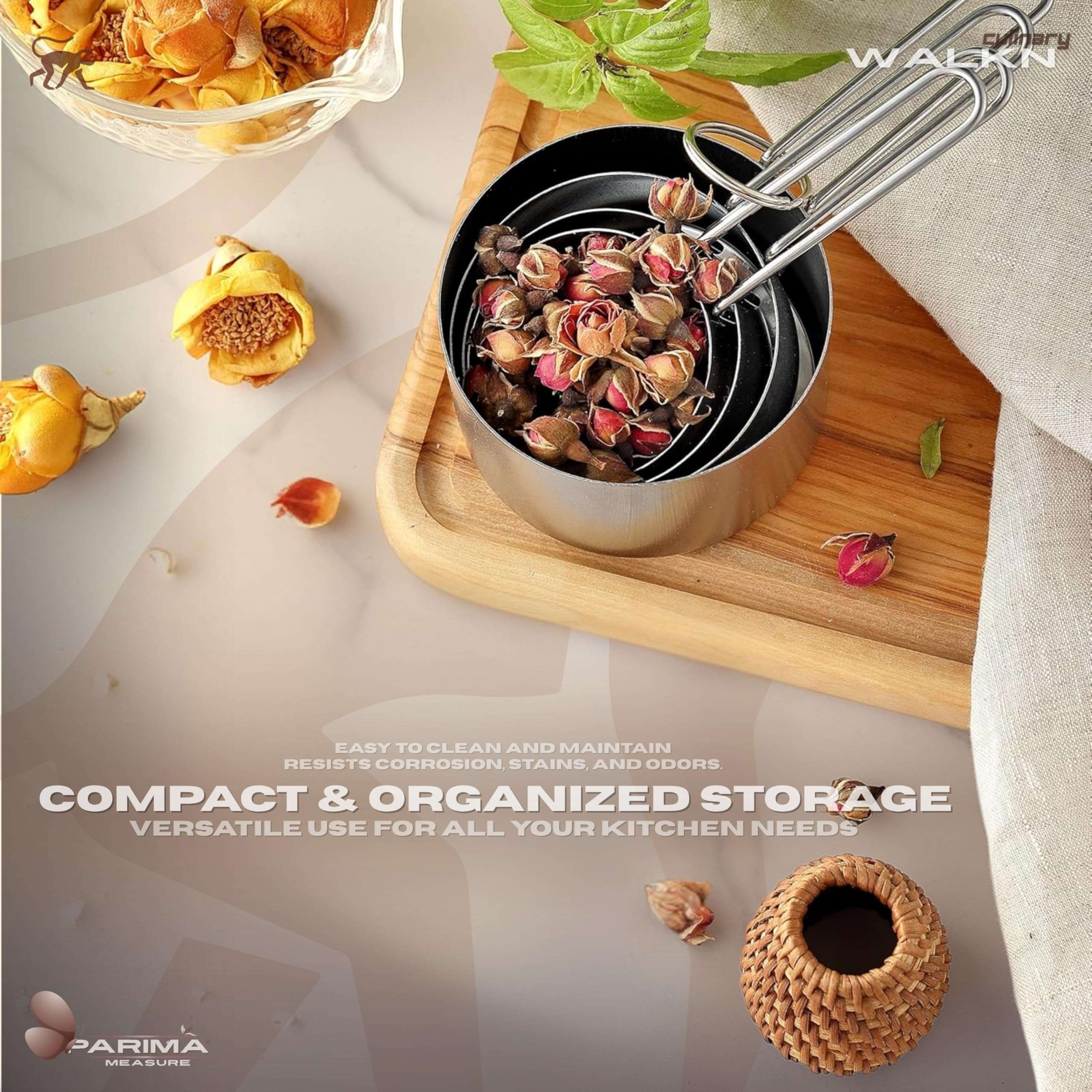 WALKN Stainless Steel Measuring Cups & Spoon Combo | Set of 4 Cups & 4 Spoons with Handles | Kitchen Gadgets for Cooking & Baking | for Dry or Liquid Ingredients 5