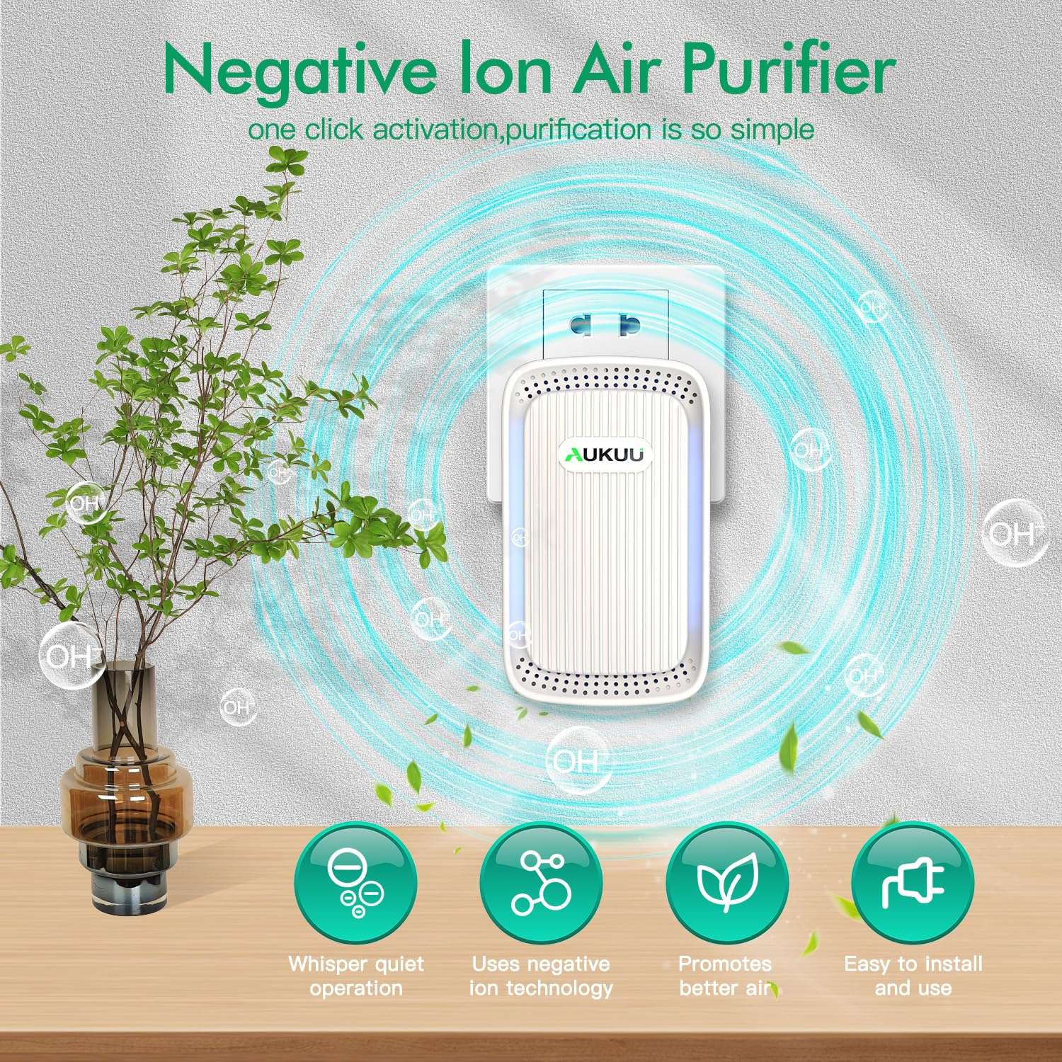 Air Ionizers (4 Pack）- Plug In Negative Ion Air Purifiers - Quiet Air Freshener for Home, Bedroom, Office, Basement - Portable Air Purifier Odor, Smoke, Dust, Pet Smell - Mini Air Cleaner White 3