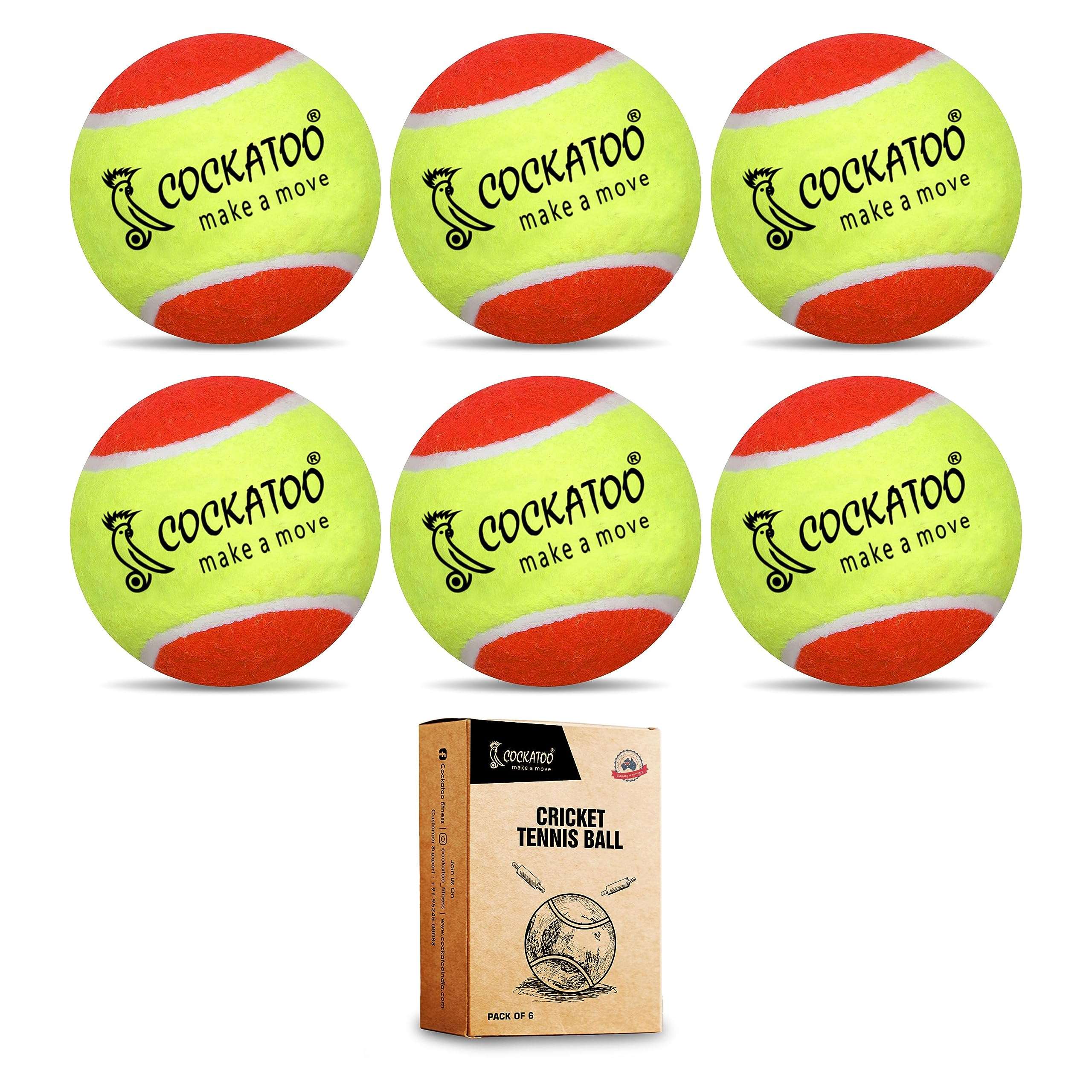 Cockatoo Rubber Cricket Tennis Ball, Construction of Tennis Ball for Cricket for Optimal Performance,Suitable for All Skill Levels. (120 Gr Per Ball-Pack of 6-Yellow Orange) 1