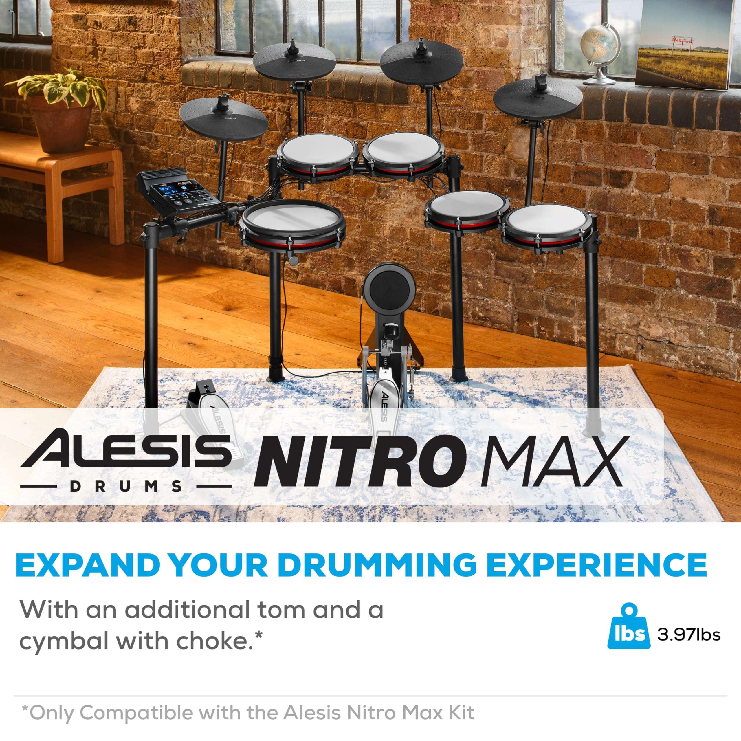Alesis Nitro Max Kit 10 Piece Electric Drum Set with Quiet Mesh Pads, 10" Dual Zone Snare, Bluetooth, 440+ Sounds, Drumeo, Drum Throne and Headphones 6