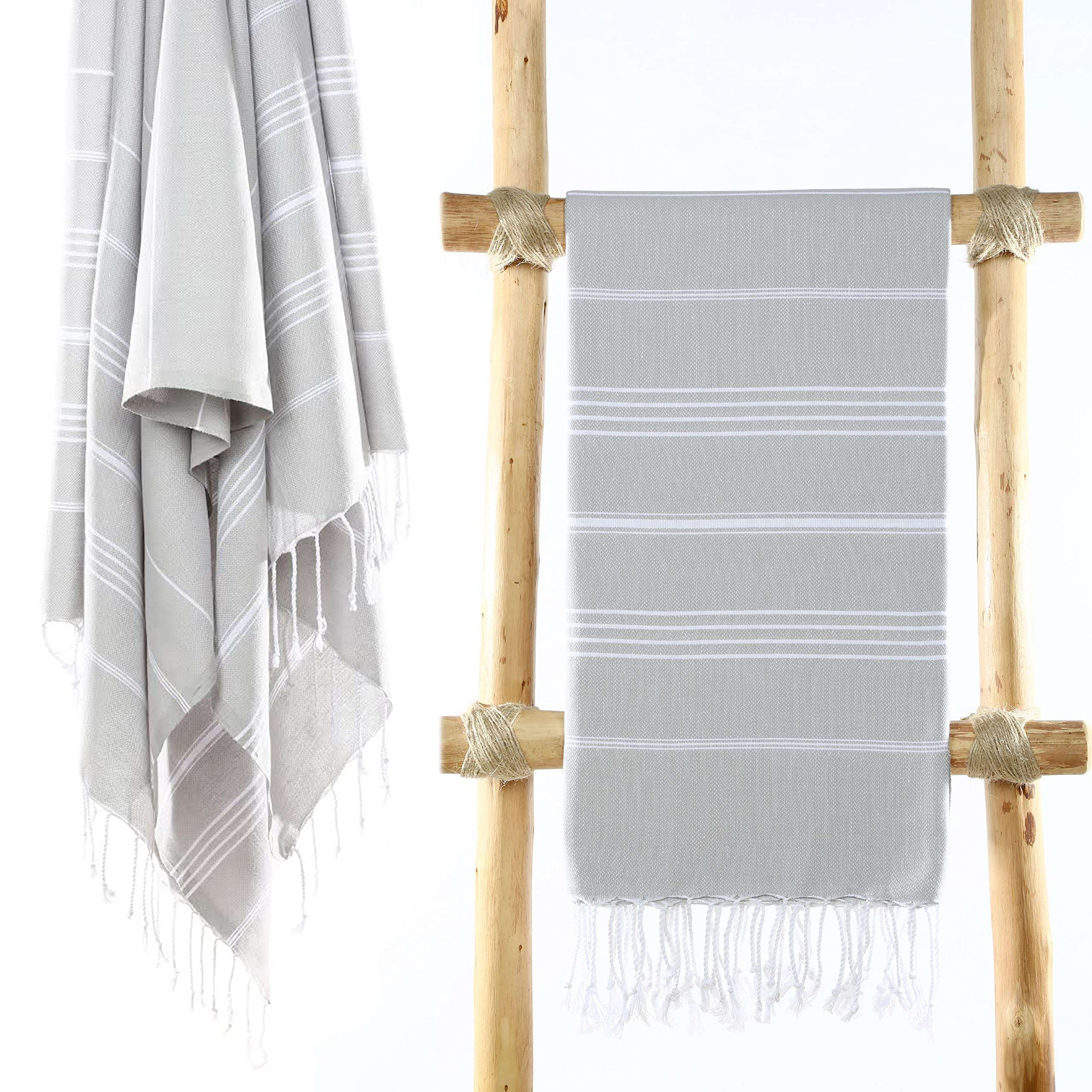 Cacala 100% Cotton Pestemal Turkish Bath Towel, 37 x 70", Silver Grey 1