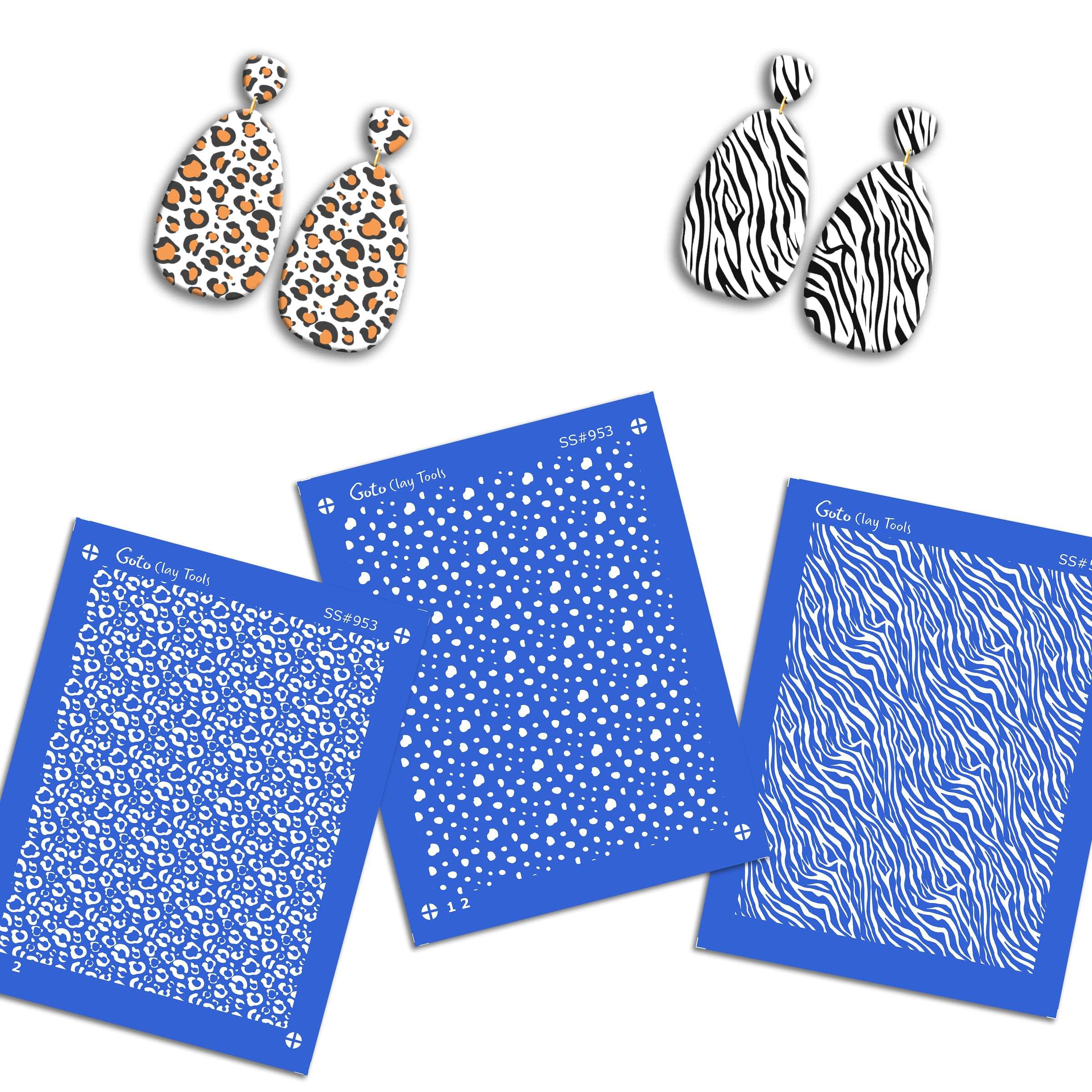 GOTO Clay Tools Multi Pattern Silk Screen Stencils for Polymer Clay, 3 PCS Polka dots Pattern Silkscreen for Polymer Clay Earring Making, Reusable Silk Screen Stencils SSCMB-10 3