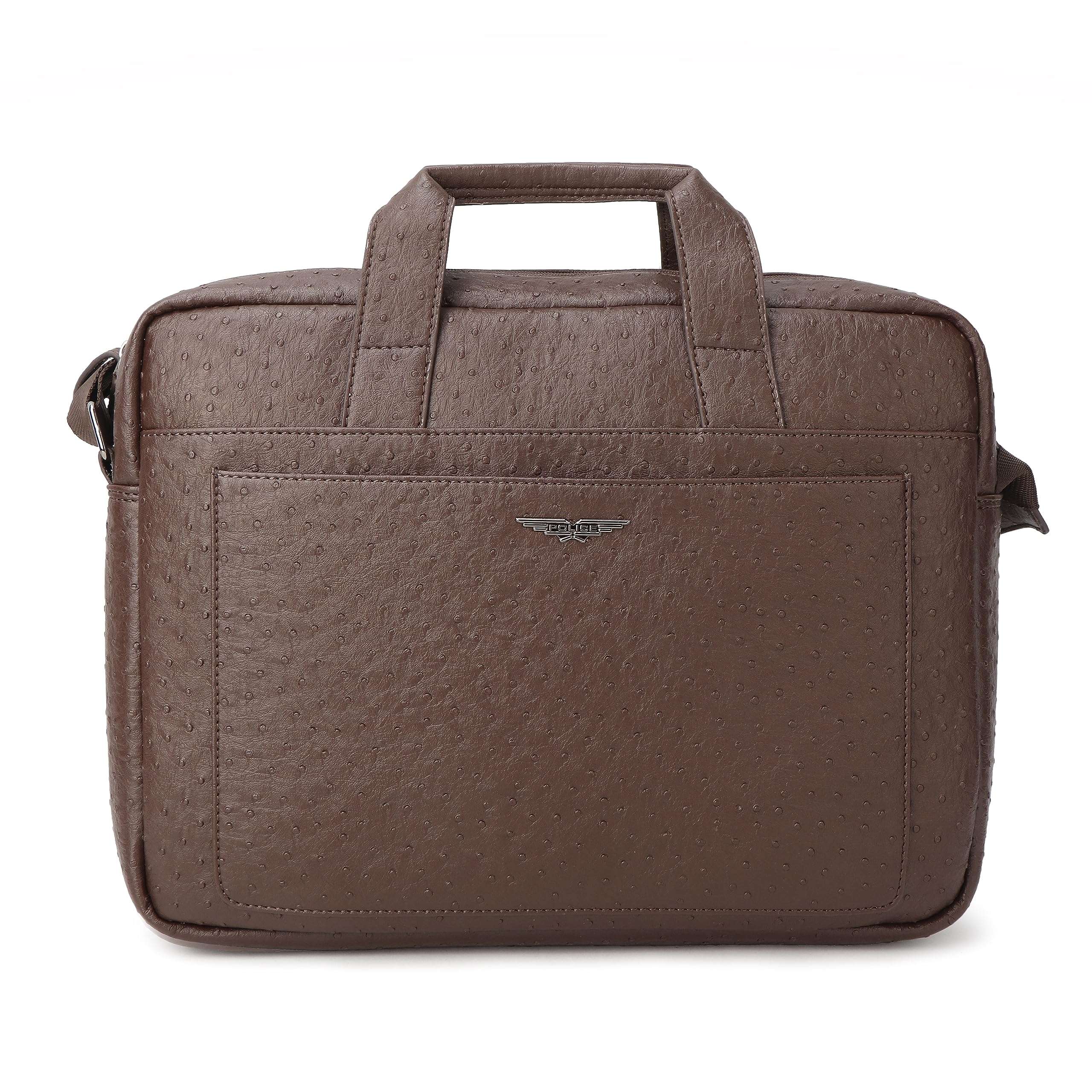 POLICE OSTRICH POLO 15 INCH BRIEFCASE-BROWN