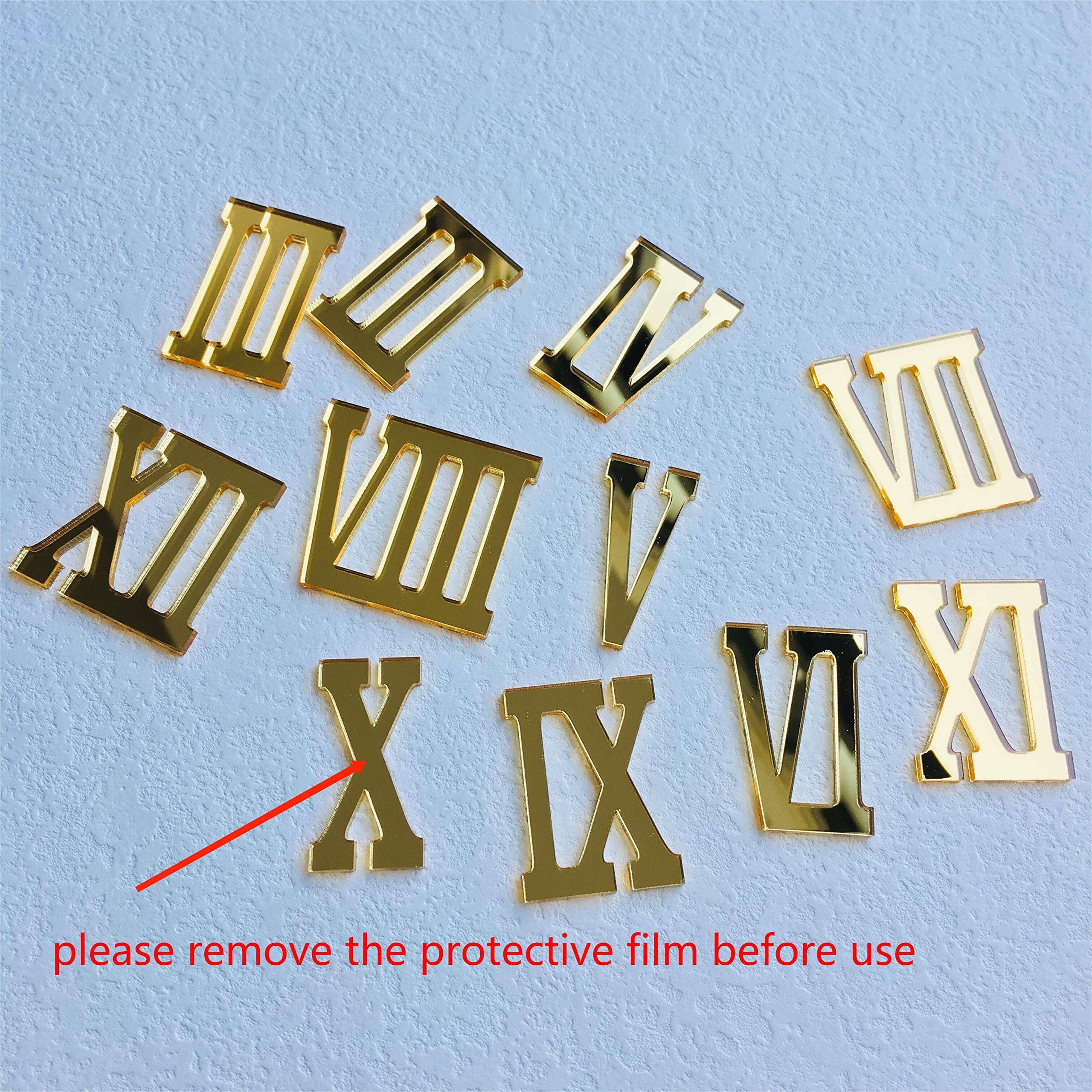 NUO RUI 12 Pcs Roman Mirrored Acrylic Numerals for a Wall Clock (Mirror Gold) 3