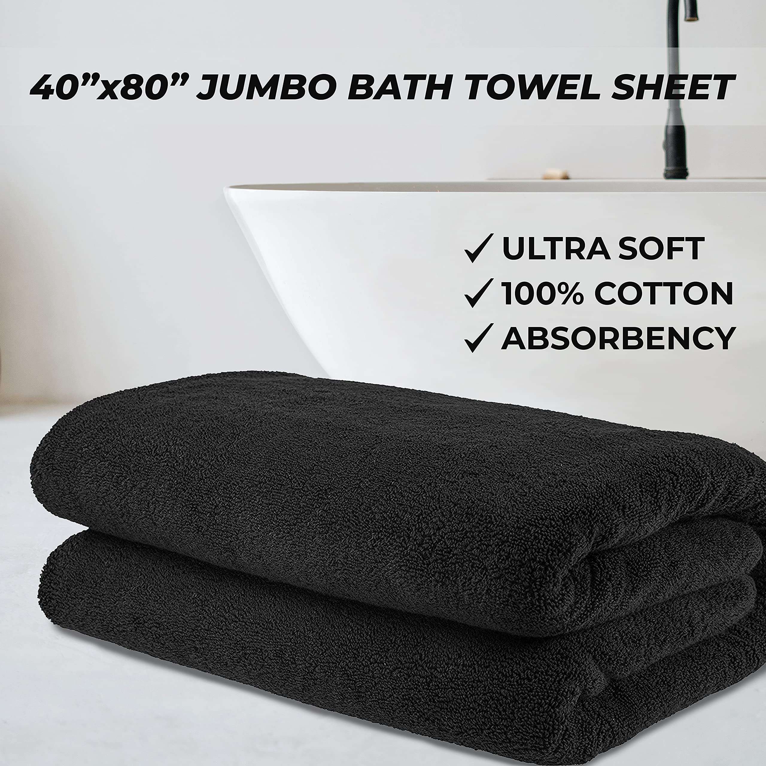 40x80 Inches Jumbo Size, Thick & Large 650 GSM Bath Sheet Cotton, Luxury Hotel & Spa Quality, Absorbent and Soft Decorative Kitchen and Bathroom Turkish Towels, Coal Black 2