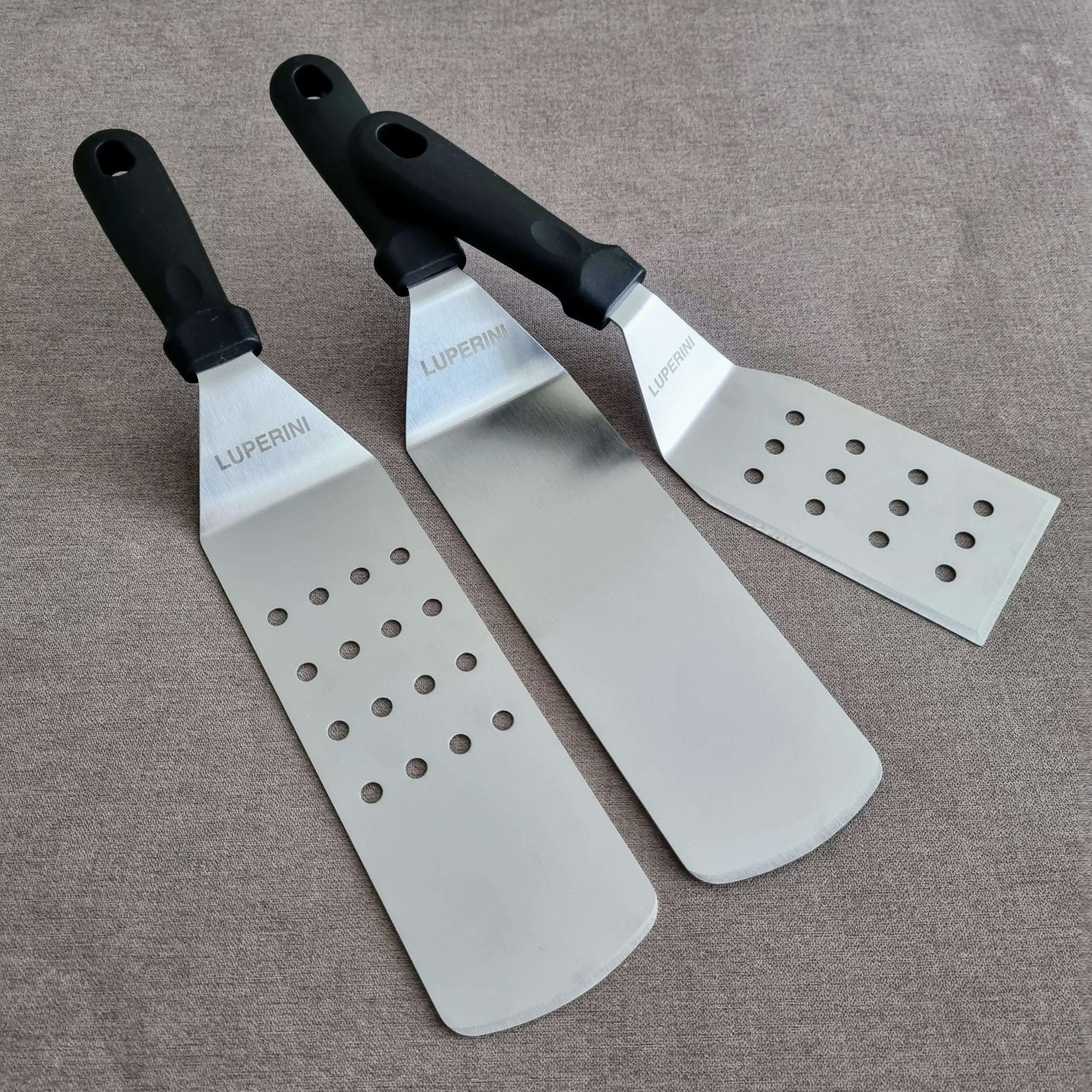 LUPERINI. Stainless Steel Spatula Set. Barbecue Turner. Grill Spatula for Meat, Fish, Egg, Pancake, Burger and Vegetable. Spatula for Restaurant, Bar, Hotel, Kitchen, Gift. Grilling Accessories. 5