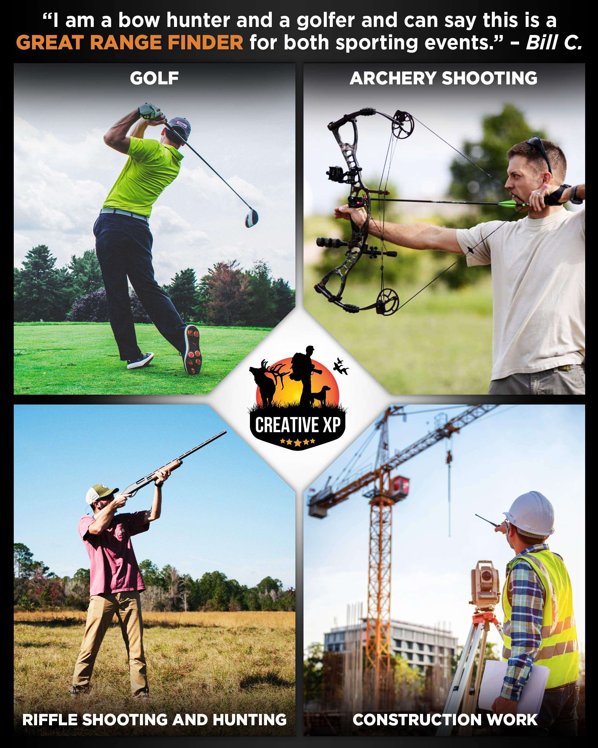 CREATIVE XP Golf Rangefinder 1100 Yards - Range Finder for Hunting and Archery, 6X Digital Rangefinders with Slope Mode, Pro Flag-Lock and Angle Compensation – Case Holder & Hand Strap - Color Grey 6