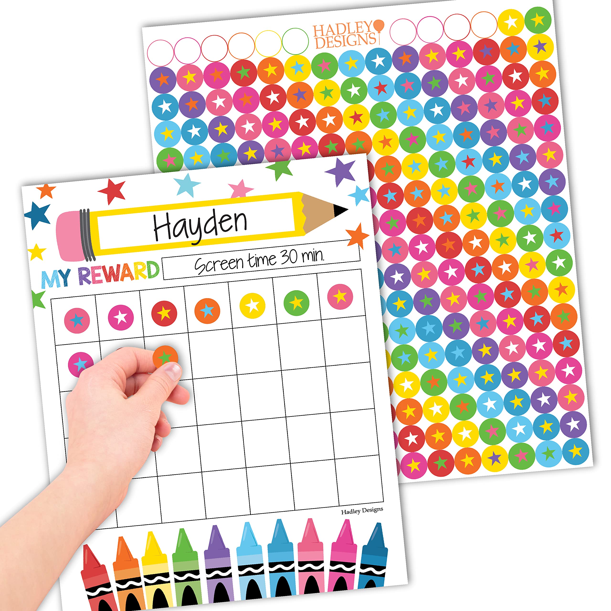Sticker Chart for Kids Behavior at Home & Classroom - 25 Reward Chart for Kids Incentives, Gold Star Sticker Sheets, Crayon Incentive Charts for Classroom Must Haves