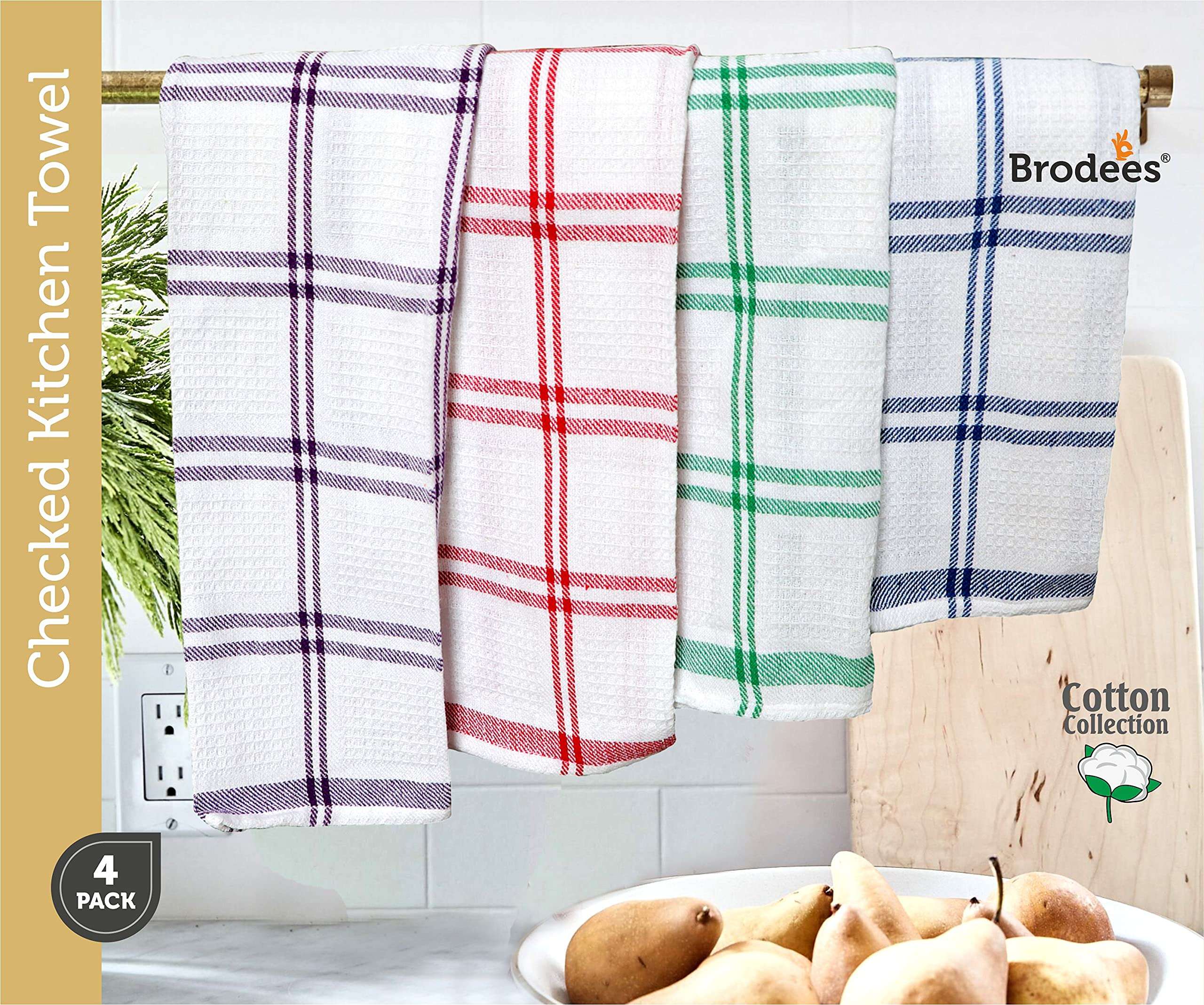 BRODEES Kitchen Towel Pack of 4 Pcs | Big Check Kitchen Towel | Size 40 x 60 cm | Red, Blue, Green & Purple Color 3