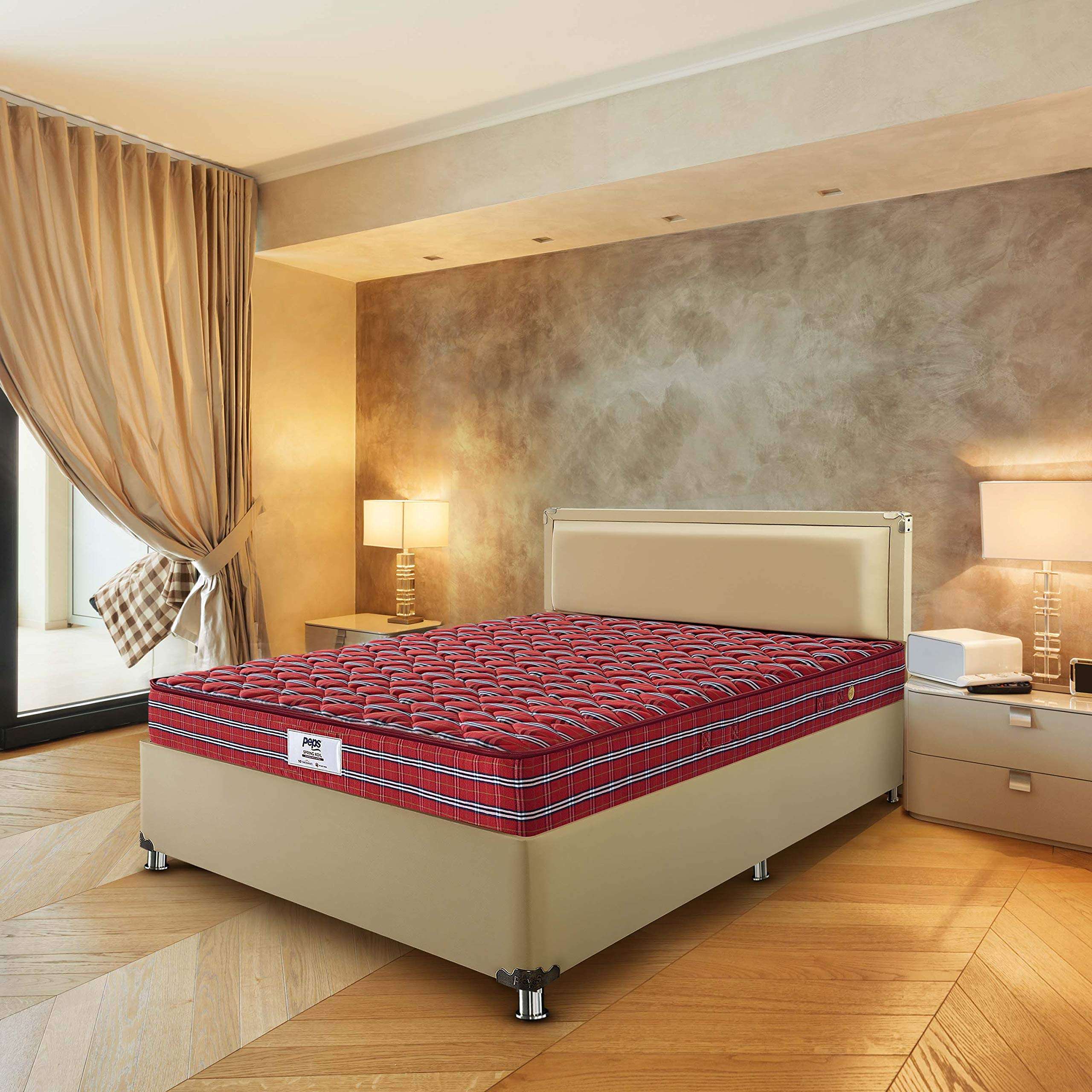 peps Tartania 8-Inch Woven Fabric Top Single Size Pocketed Spring Mattress (Maroon84X42X08) with 1 Free Pillow