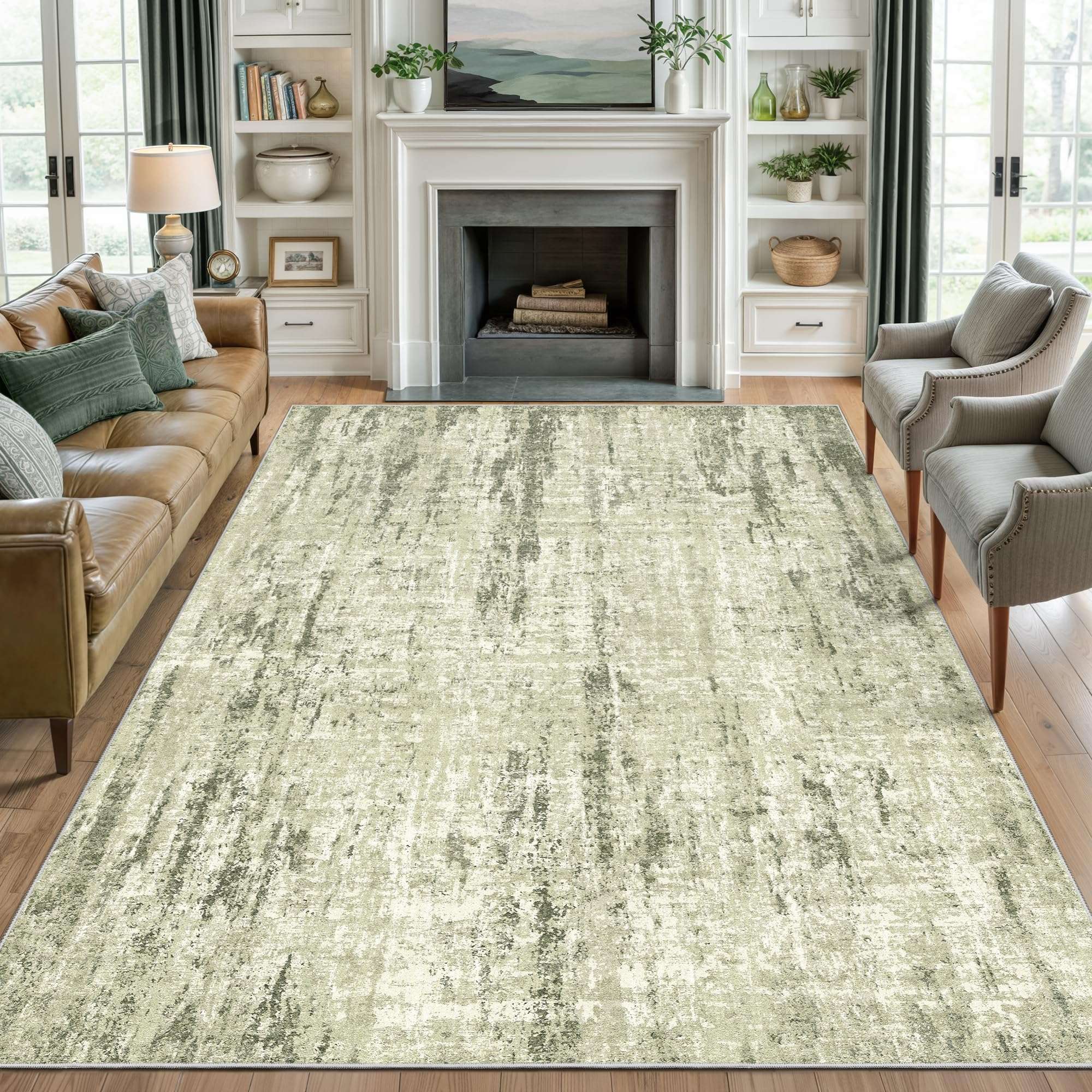 Valenrug Washable Rug 3x5 - Stain Resistant 3x5 Area Rugs for Living Room, Non Slip Backing Printed Rugs for Bedroom, Folable Area Rug(3'x5', Green) 1