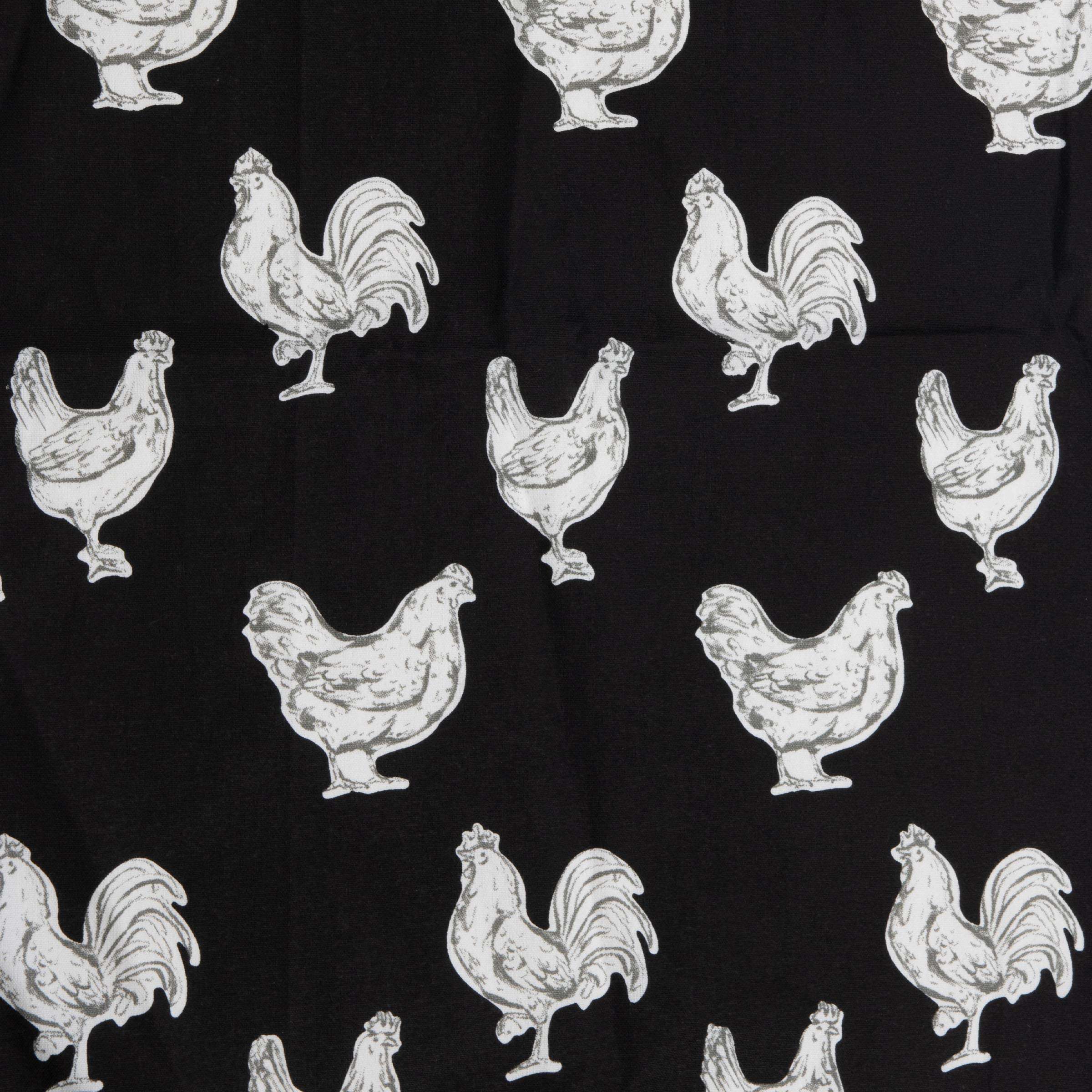 Foreside Home & Garden Black Tea Towel Chicken Pattern 27 x 18 Inch Woven Kitchen Hand Sewn Poms 5