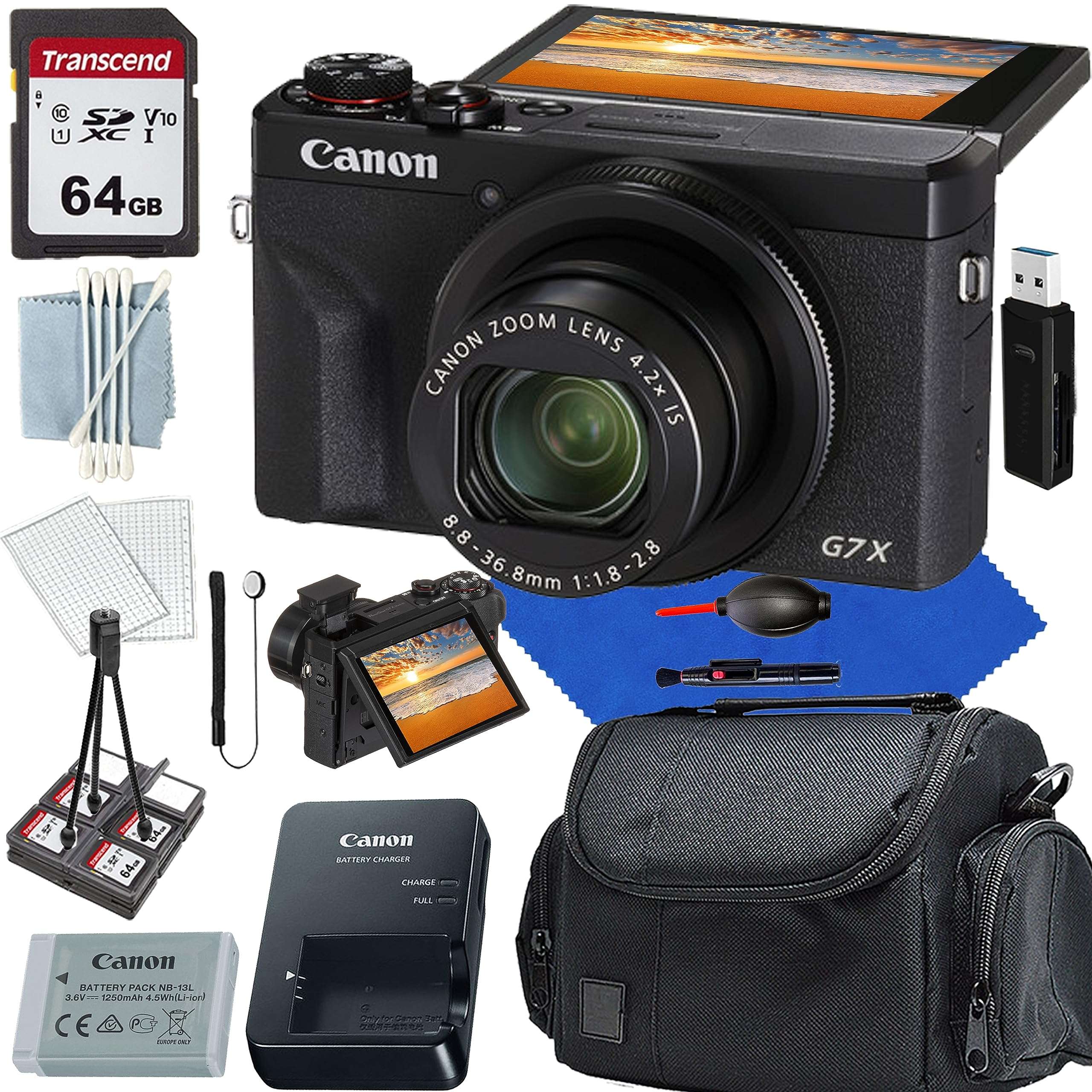 Canon PowerShot G7 X Mark III Digital Camera+Commander Starter KIT+64GIG Card+Case(13PC) Bundle 1