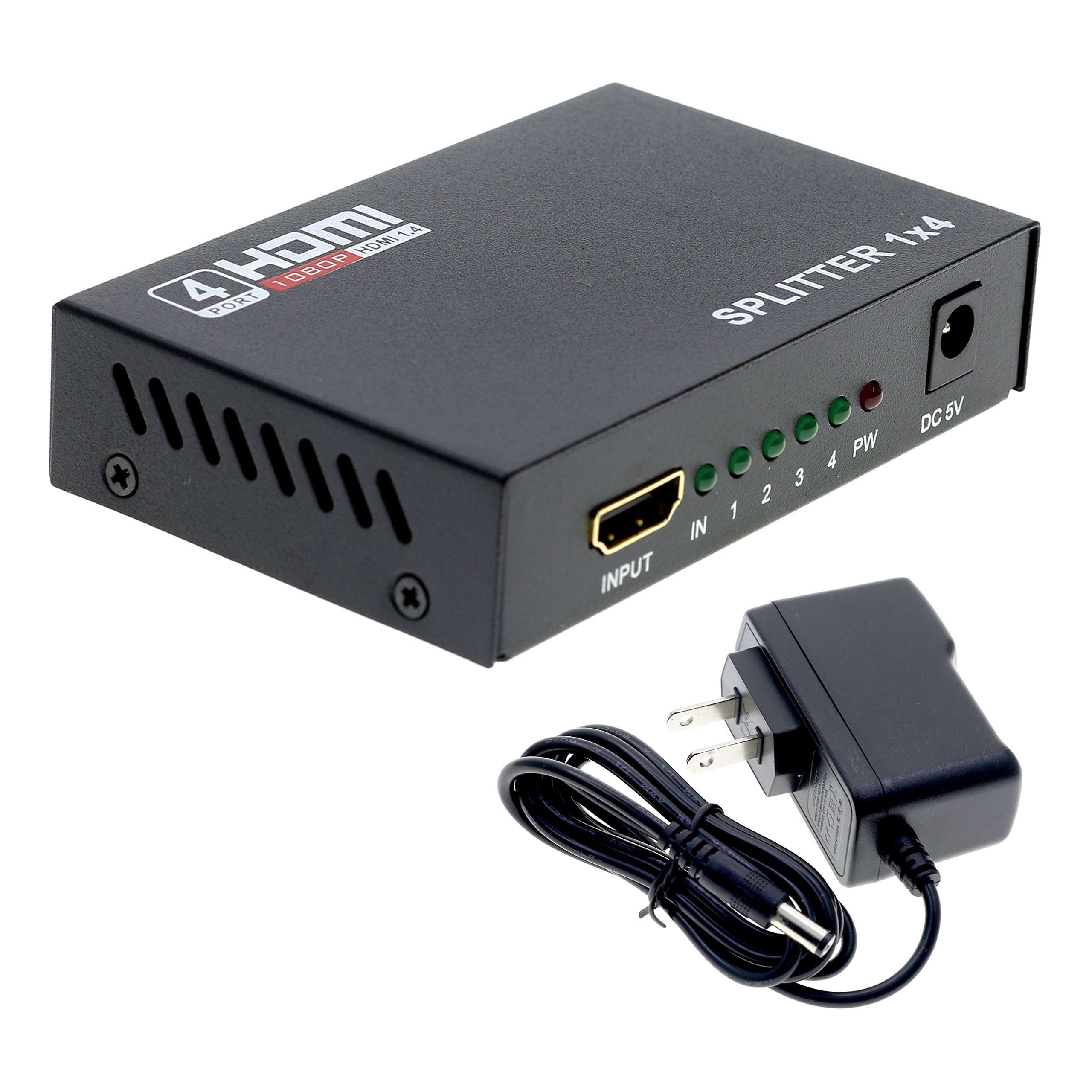 Optimal Shop HDMI Splitter 1 in 4 Out 4 Port 1x4 Full HD 1080P HDMI 1.4 Splitter with Switcher Converter Support 3D 2K 4K Digital Audio Format 5