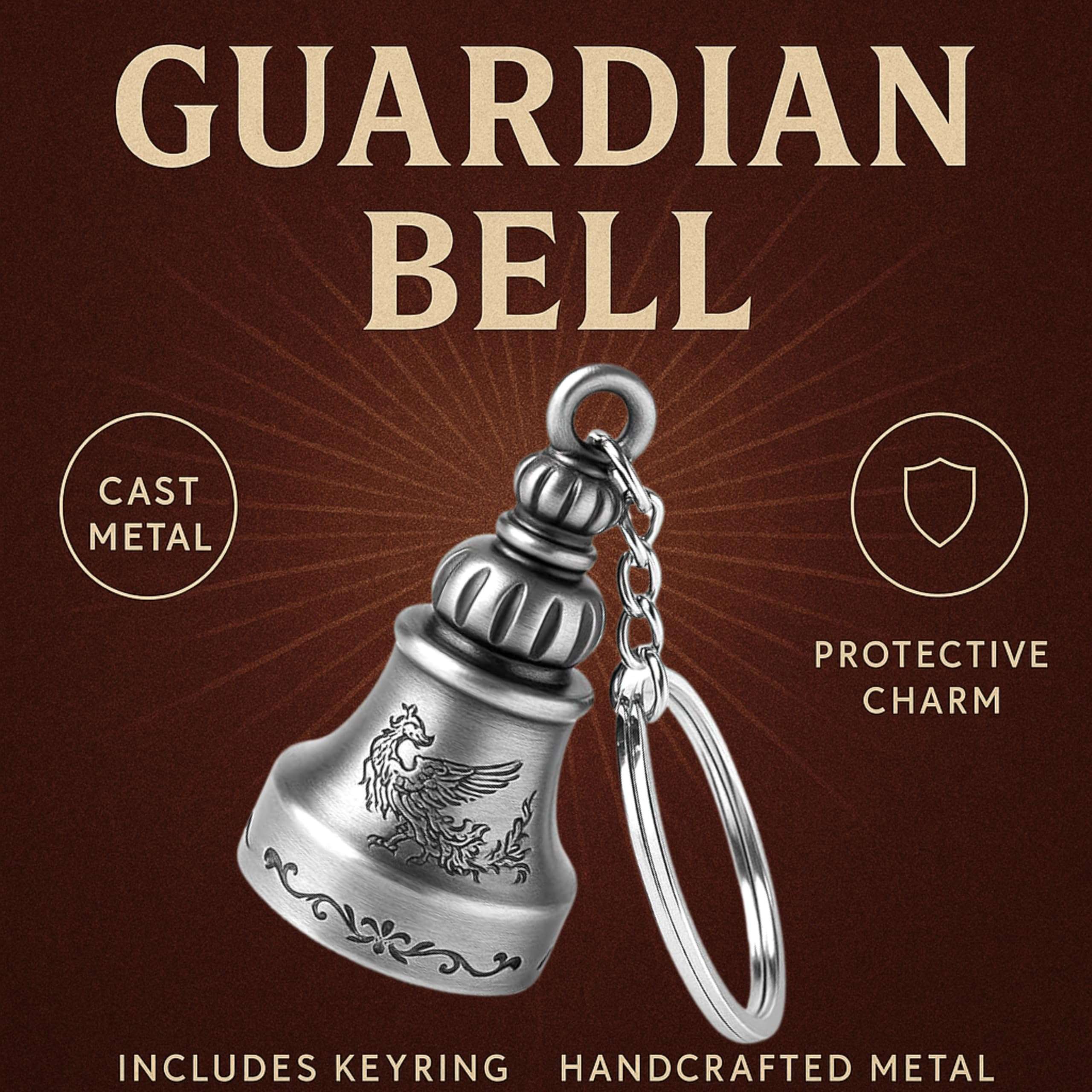 OTTAVO Guardian Bell Keychain, Oxidized Copper, Tibetan Style, 5 cm Height, Good Luck Charm (Silver Antique Style 2) 4