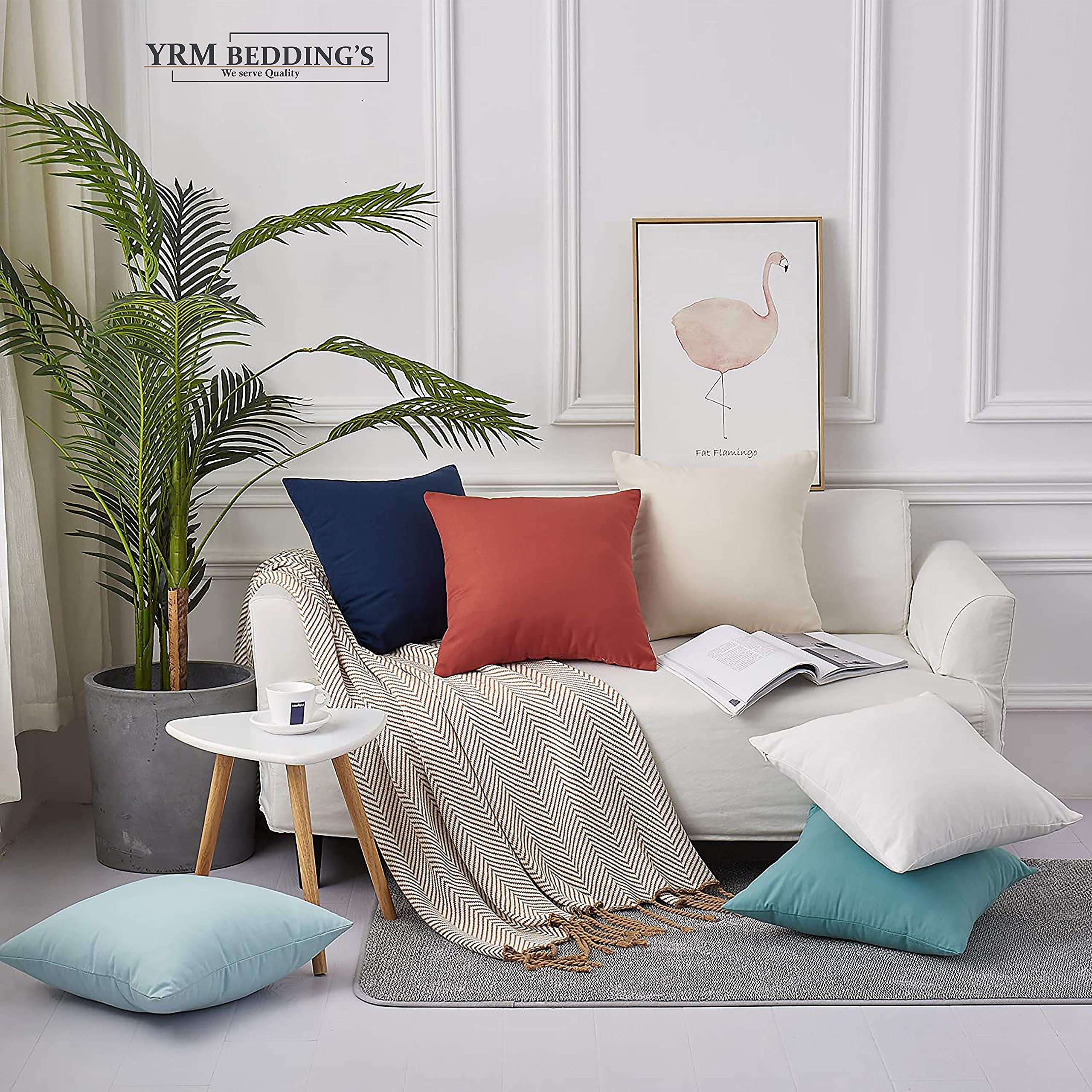 3 Pcs Solid Color Cotton Decorative Cushion Cover 400-TC 100% Egyptian Cotton for Sofa Throw Cushion Covers (24x24) inches - Red 5