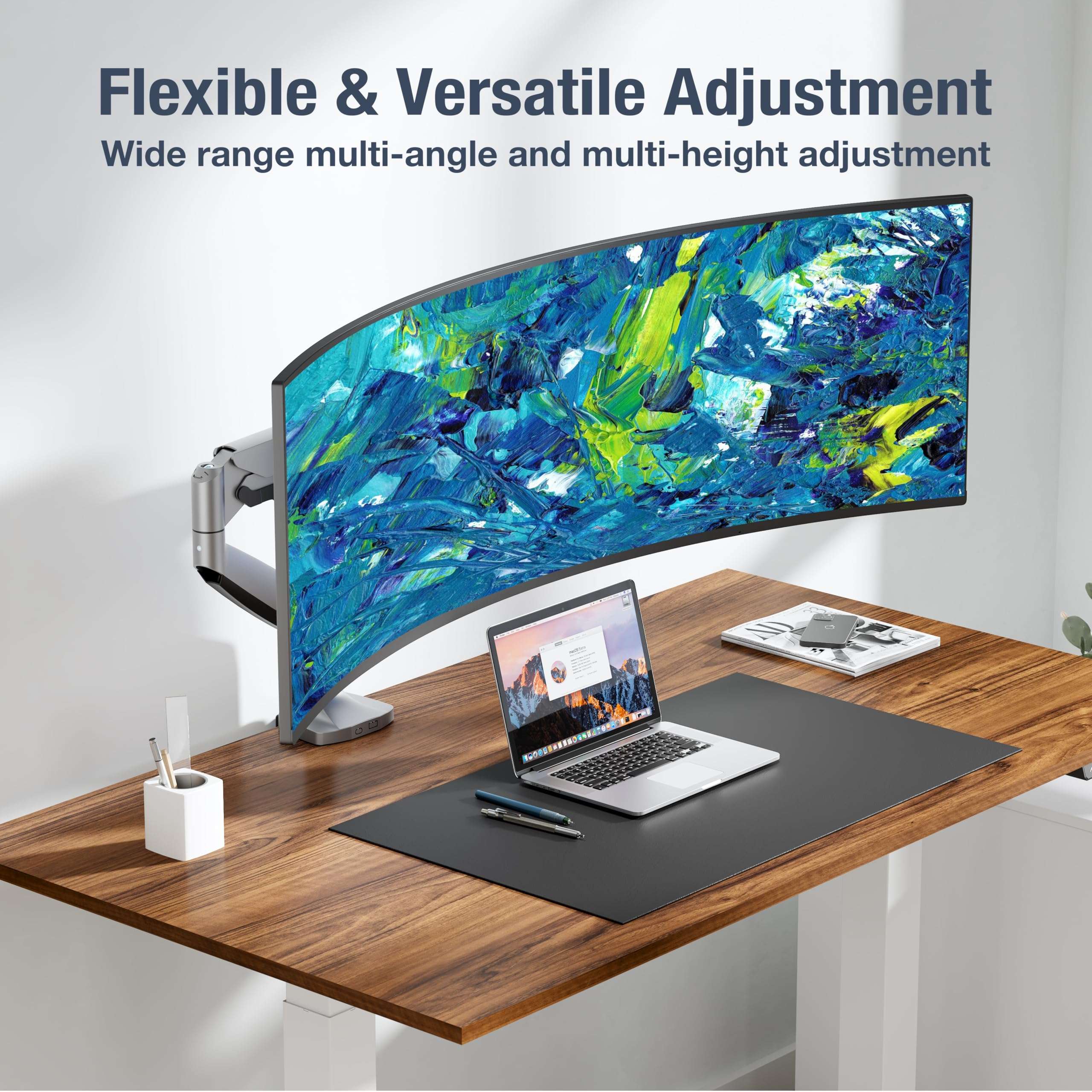 AVLT Single 17"-45" Monitor Arm Desk Mount Premium Mechanical Spring fits One Flat/Curved/Ultrawide Monitor Full Motion Height Swivel Tilt Rotation Adjustable, Gray 4